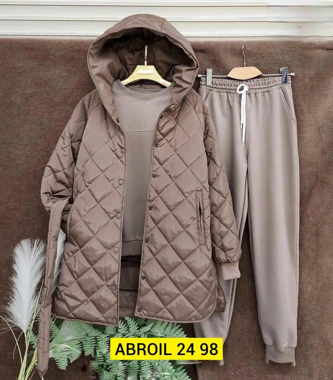 костюм спортивный тройка с длинным стеганым пальто cubi shop,костюм двойка женская,костюм тройка с курткой,костюм женский тройка,костюм женский на флисе