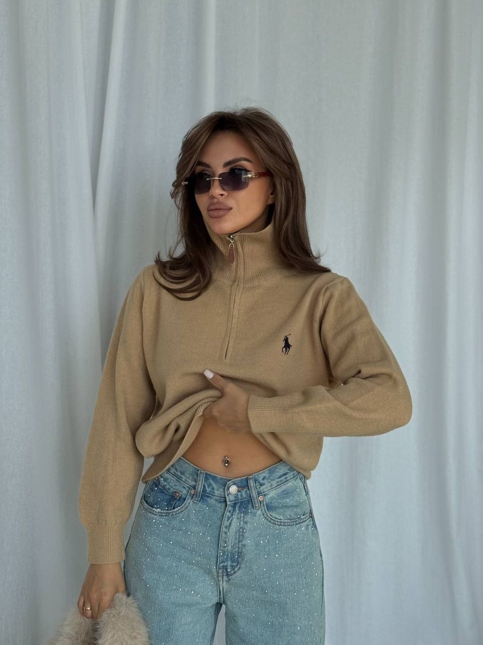 кофта кашемир,свитер polo ralph lauren oversize с молнией корич. 46/m 409424235,женская кофта,ralph lauren кашемировый свитер,свитер кашемир