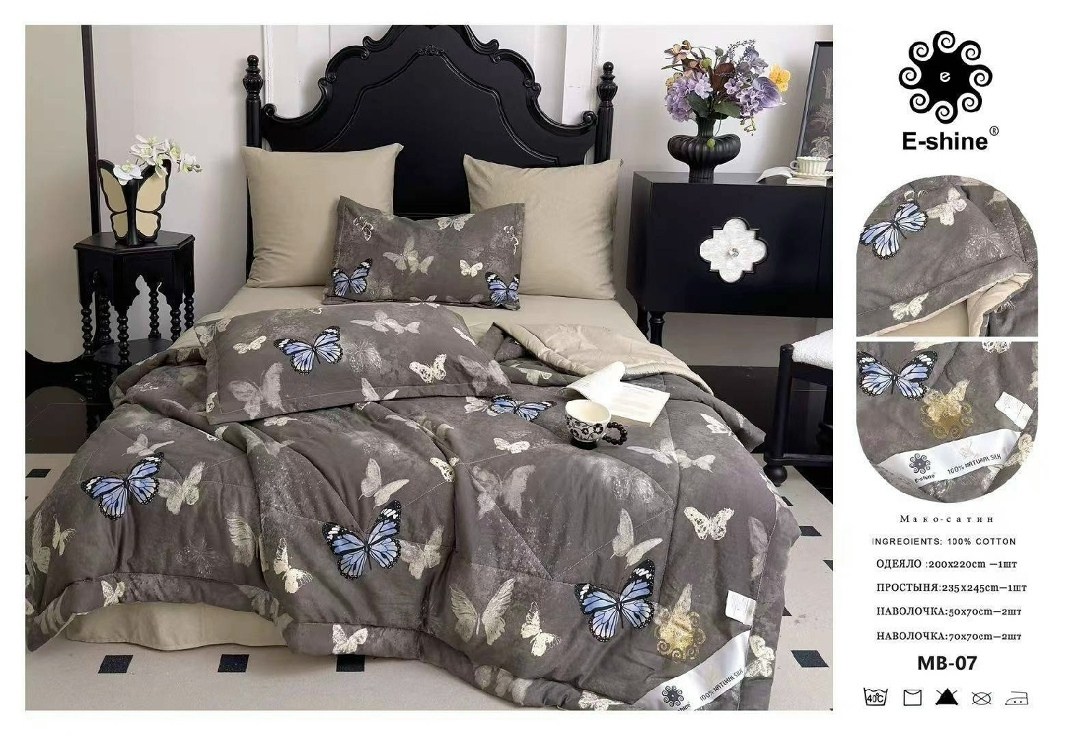 комплект постельного белья с одеялом e-shine eshiне,одеяло e-shine cotton с простыней и наволочками odesc14,комплект постельного белья e-shine с одеялом,комплект постельного белья с одеялом сатин евро
