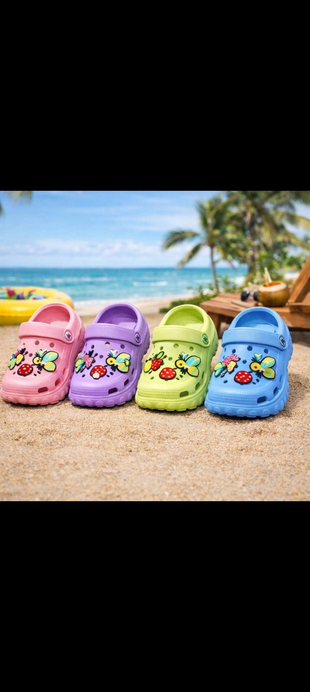 аква для пляжа детская crocs сабо розовая с бабочками,пляжная  крокс,кроксы с божьей коровкой,крокс малиновые,детские кроксы