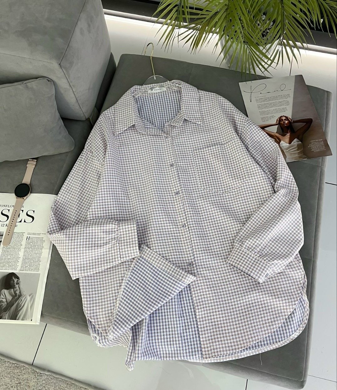 рубашка оверсайз летняя в клетку betrendy wear,рубашка женская,женская рубашка оверсайз клетка,рубашка,оверсайз рубашка