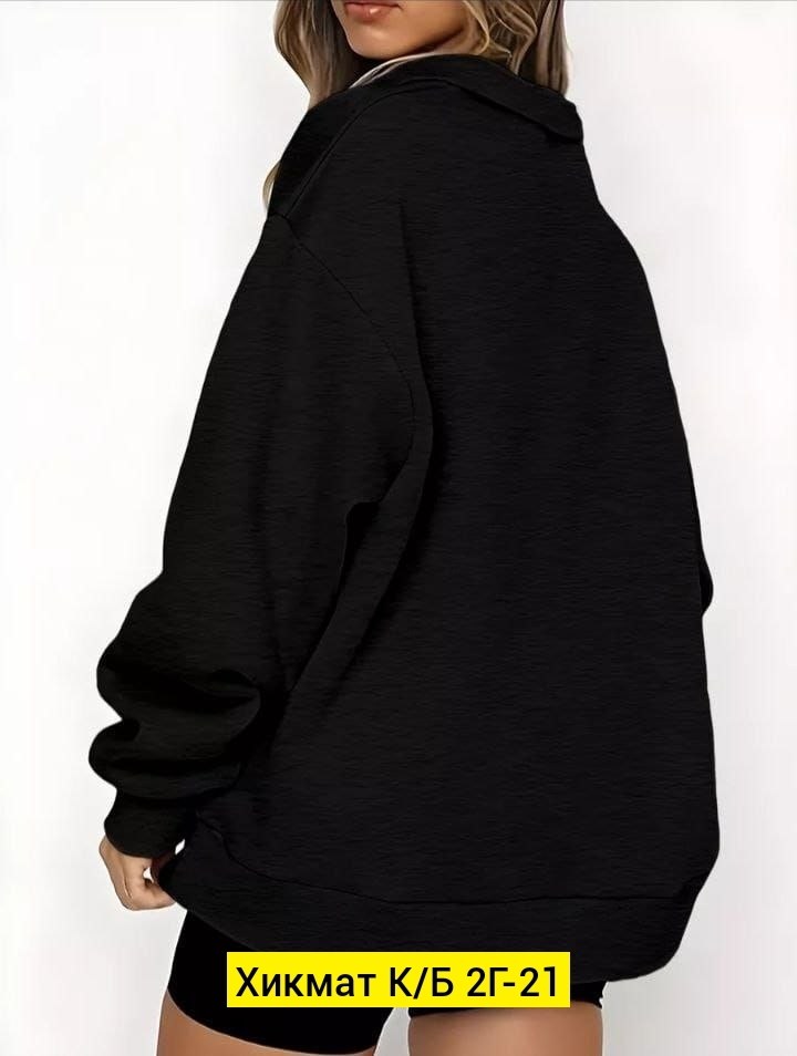 свитшот женская,женская кофта,sun victoria-women's black polo neck oversize 3 thread ribbed sweatshirt,свитшот молнией,однотонная толстовка