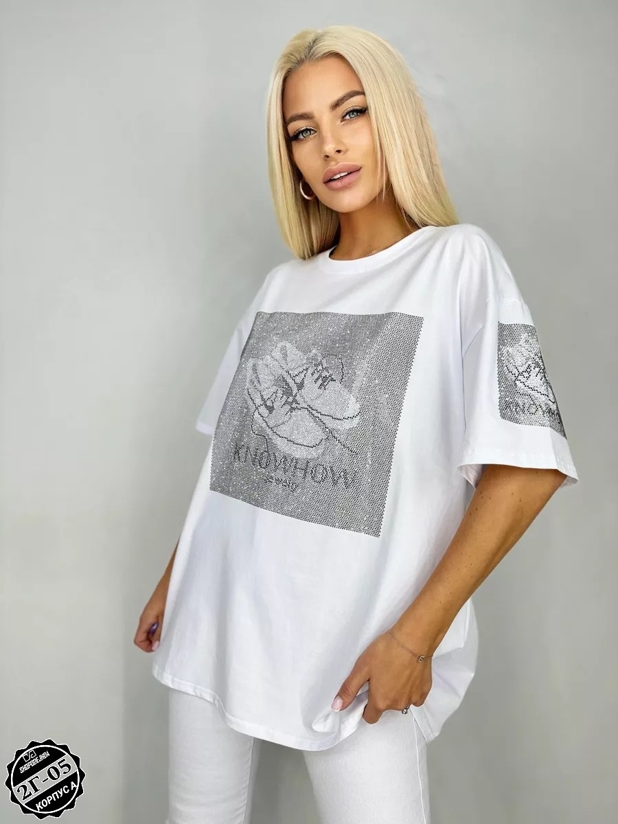 женская футболка оверсайз,женская футболка,футболка базовая со стразами оверсайз abidov style,футболка оверсайз со стразам,футболки оверсайз с принтами