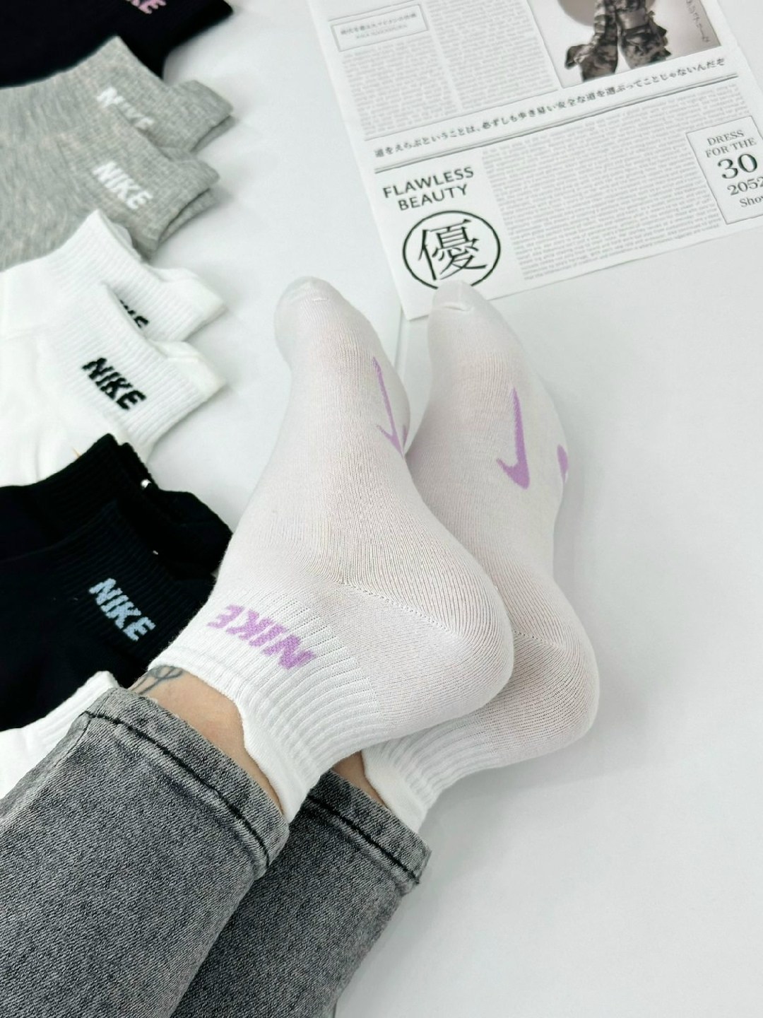 комплект носков женских nike sport socks белых 36-41,носки женские nike,комплект носки женские,короткие носки набор 5 пар nike,женские носки