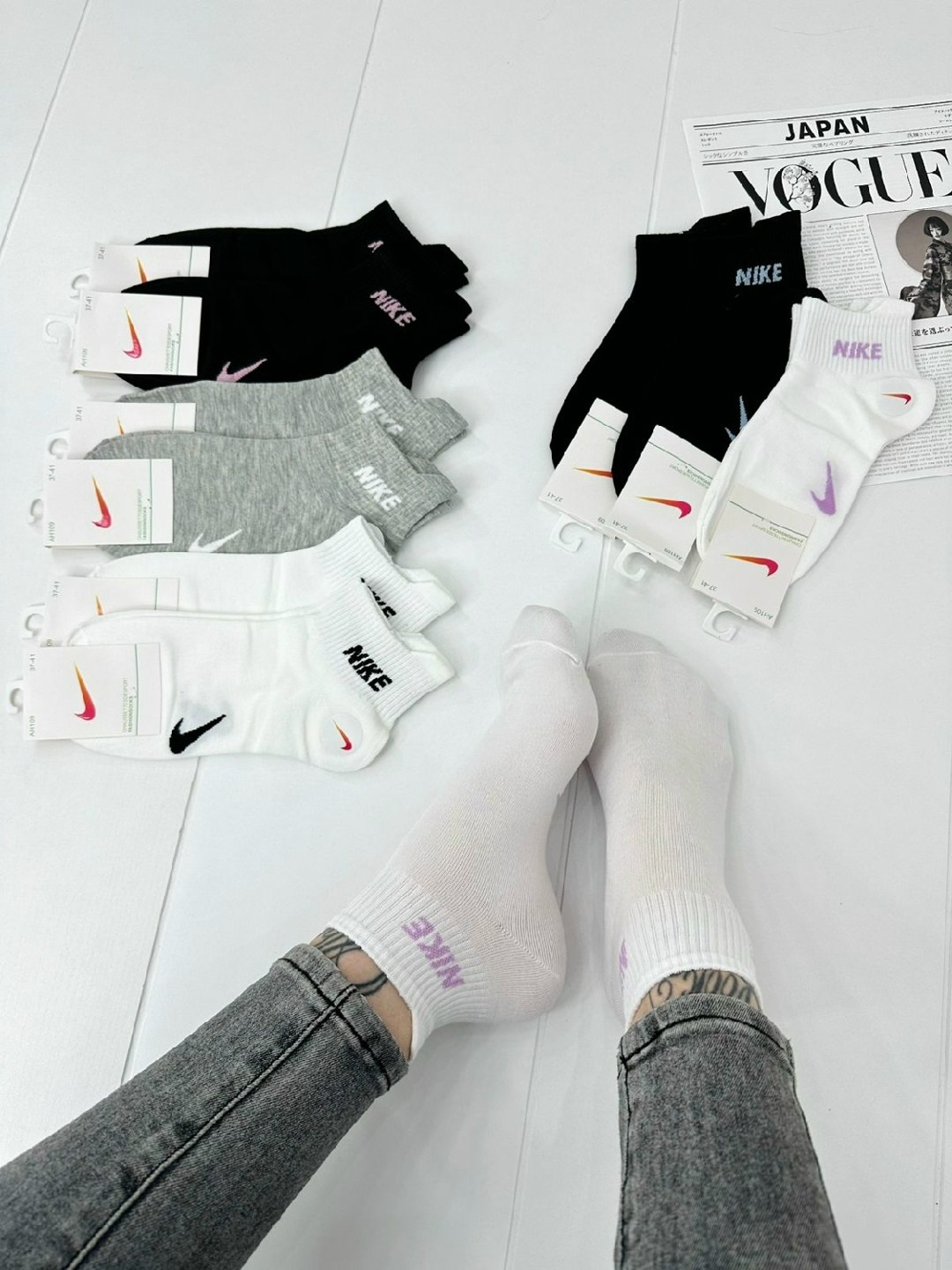 комплект носков женских nike sport socks белых 36-41,носки женские nike,комплект носки женские,короткие носки набор 5 пар nike,женские носки