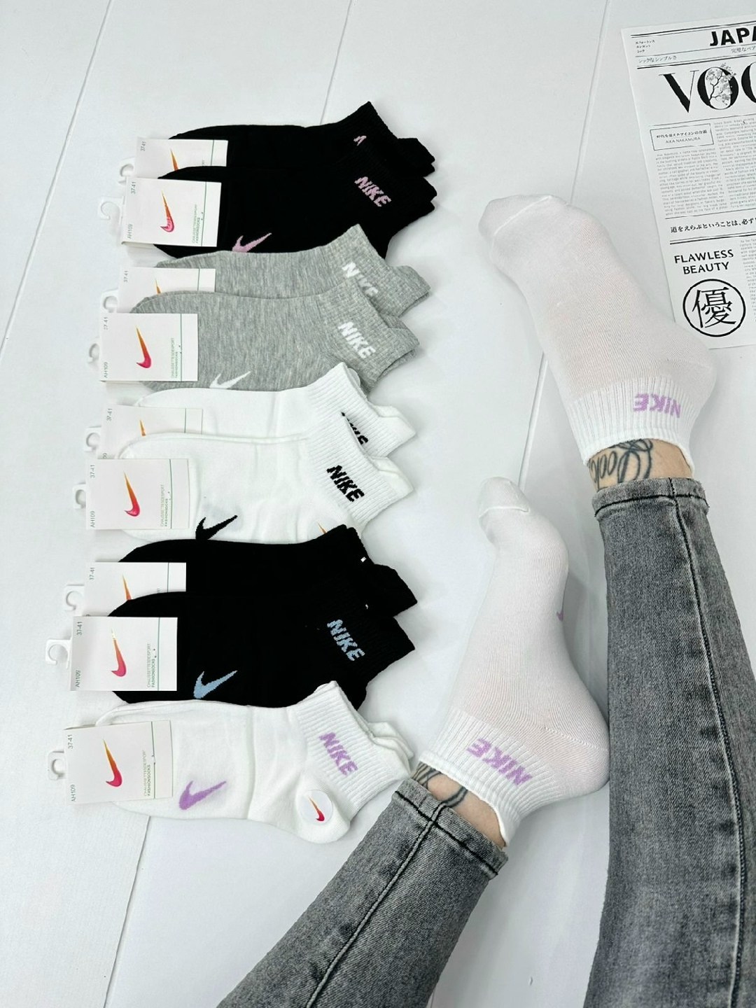 комплект носков женских nike sport socks белых 36-41,носки женские nike,комплект носки женские,короткие носки набор 5 пар nike,женские носки