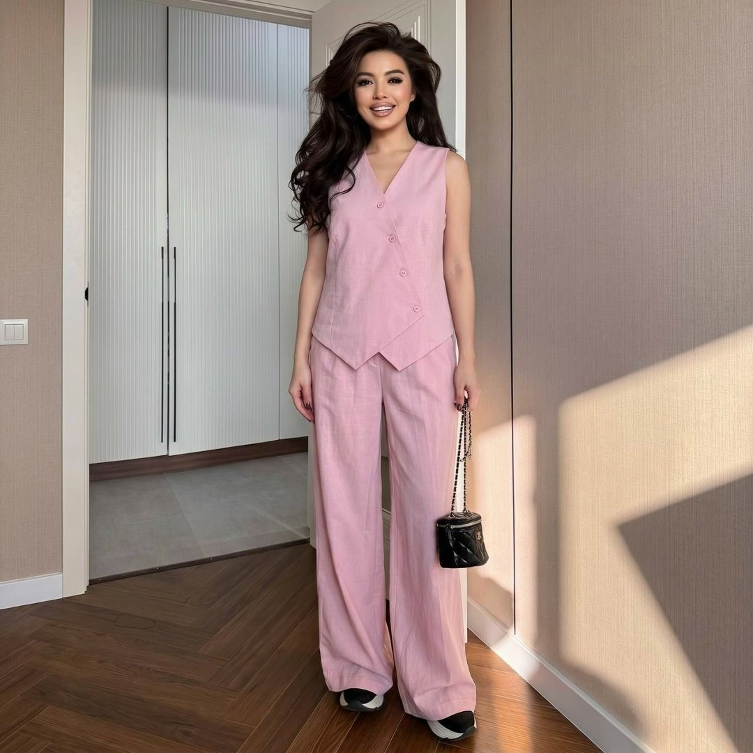 брючный костюм,женский брючный костюм,костюм льняной летний брючный с жилетом и брюками паллацо by fiola,брючный костюм с жилетом женский,костюм женский