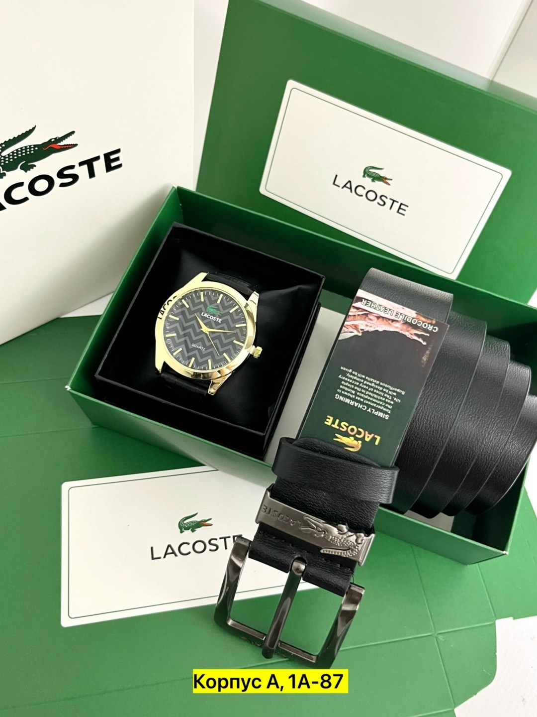 мужской подарочный набор "lacoste" в наборе кошелек, ремень в коробке,подарочный набор lacoste,подарочный набор мужчине часы наручные и ремень,мужской набор портмоне+ремень lacoste,подарочный набор му