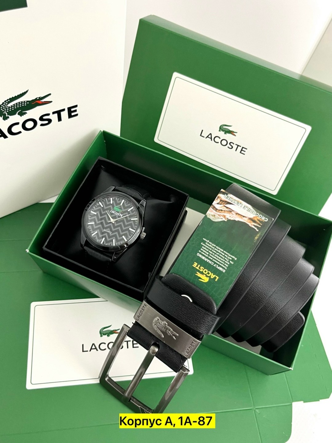 мужской подарочный набор "lacoste" в наборе кошелек, ремень в коробке,подарочный набор lacoste,подарочный набор мужчине часы наручные и ремень,мужской набор портмоне+ремень lacoste,подарочный набор му