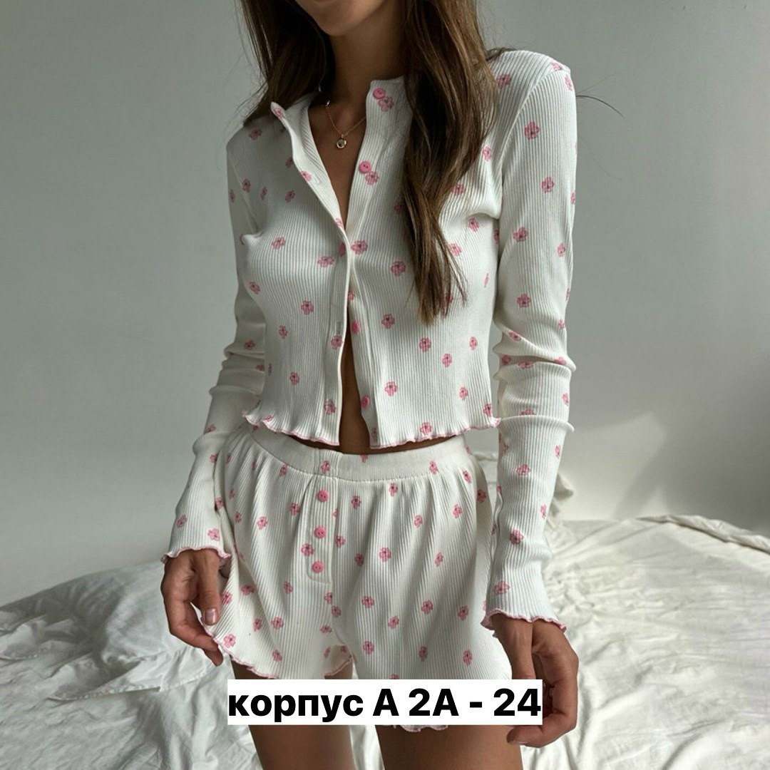 муслиновая пижама с шортами домашняя одежда lessyok 221180683,женские пижамы,пижама женская с шортам,пижама одежда для дома,пижама для женщин