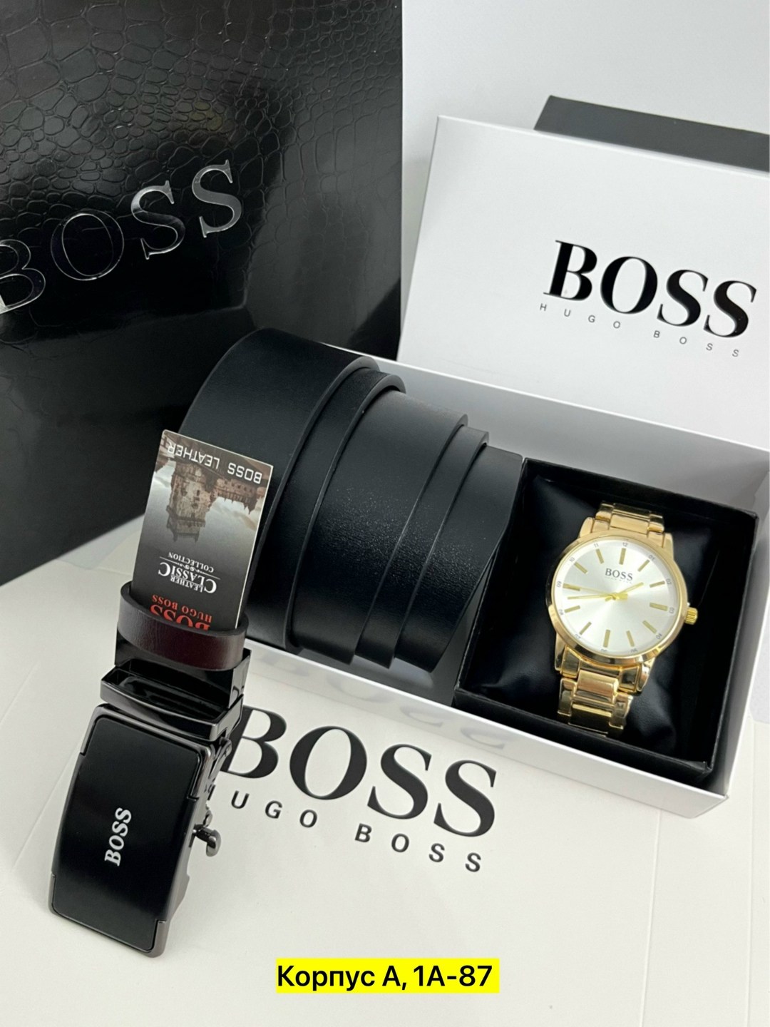 hugo boss подарочный набор мужчине,подарочный набор hugo boss,набор хуго босс мужские,набор часы и ремень в коробке,подарочный набор мужской часы и ремень босс