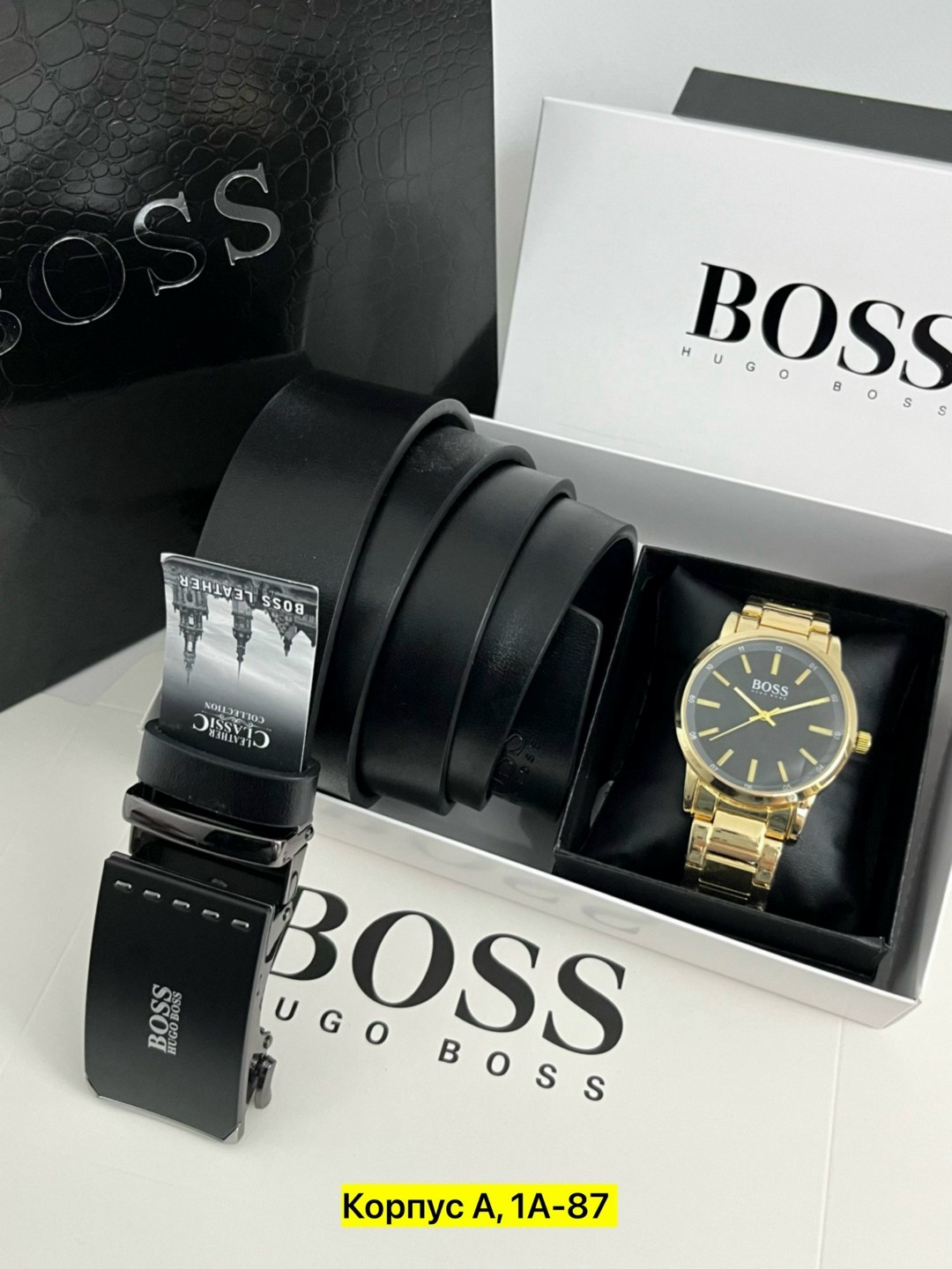 hugo boss подарочный набор мужчине,подарочный набор hugo boss,набор хуго босс мужские,набор часы и ремень в коробке,подарочный набор мужской часы и ремень босс