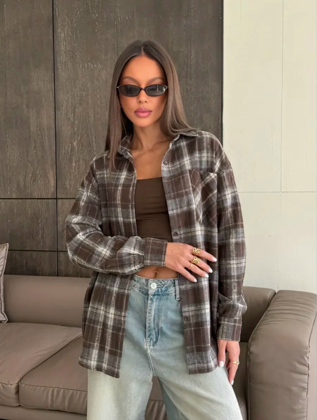 рубашка oversize хлопковая в клетку,рубашка из фланели в серо-черную клетку,рубашка oversize хлопковая в клетку befree,рубашка женская в клетку оверсайз,чёрная рубашка oversize в клетку из фланели