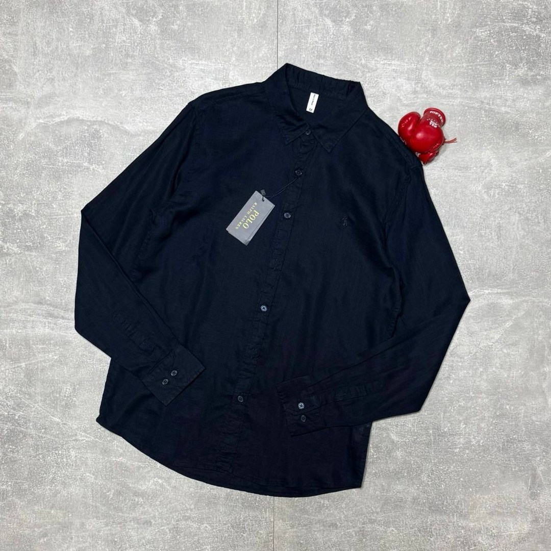 повседневная рубашка,рубашка,рубашка классического кроя из шамбре polo ralph lauren на пуговицах спереди, синий,мужская повседневная рубашка,однотонная рубашка