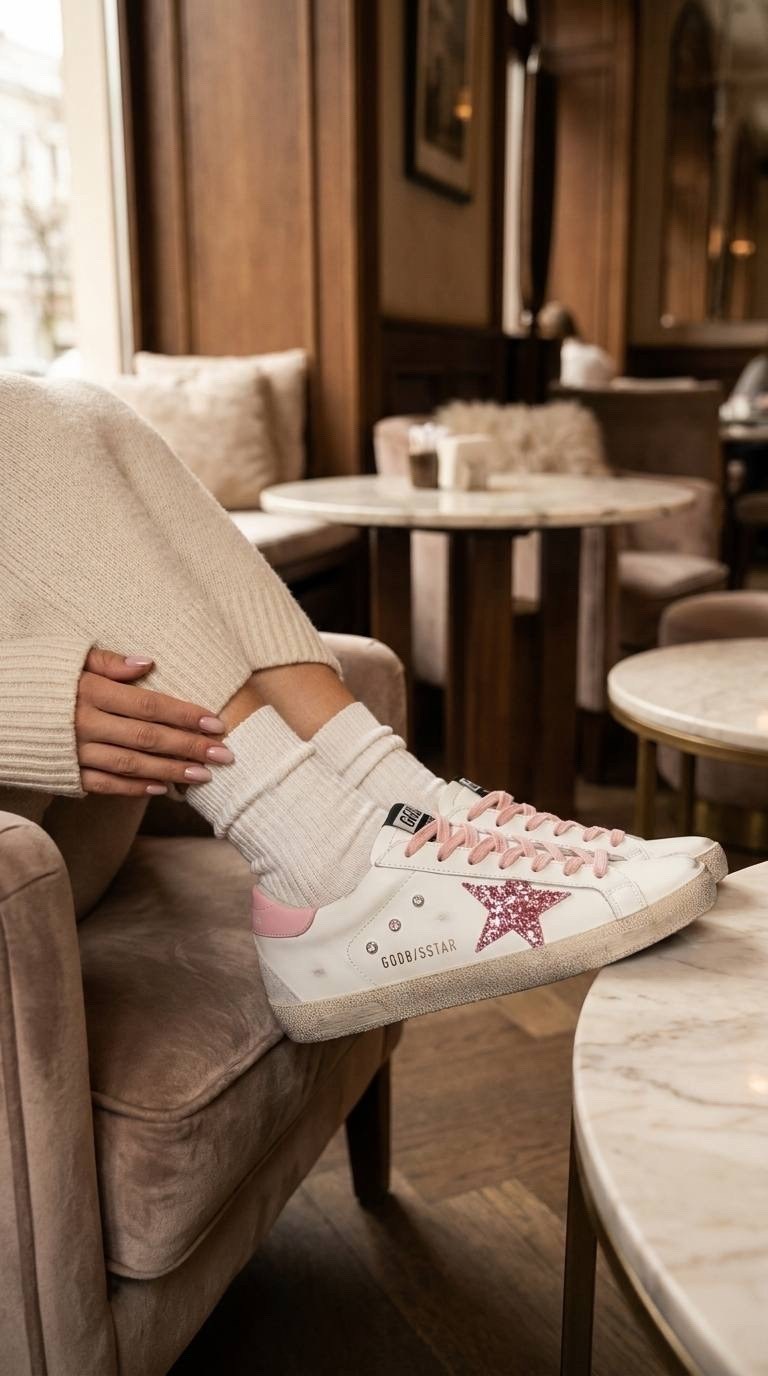 ,sneaker golden goose,golden goose super star,кроссовки golden goose wmns hi star white antique pink glitter,кроссовки golden goose