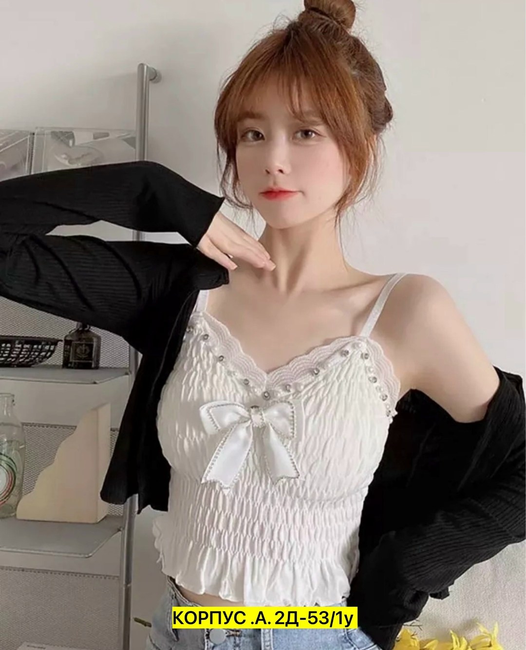 женские топы, ,,топ с атласным бантиком и жемчужинами h. h. fashion,топы модные