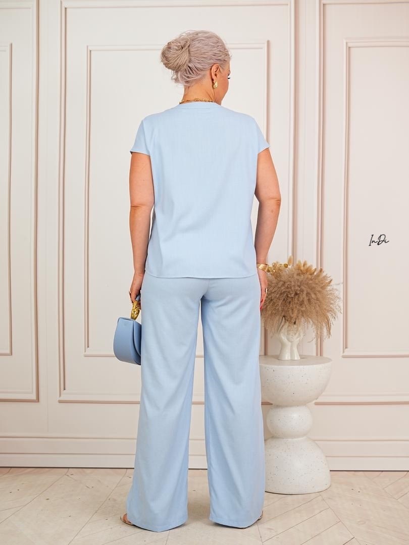 костюм alani collection 2334 голубой брючный,брючные костюмы для женщин,костюмы женские,брючный костюм из крепа,брючной костюм