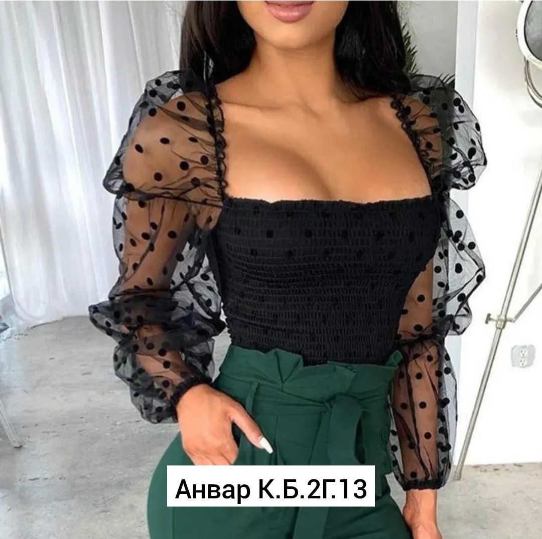 прозрачная блузка с пышными рукавами,женская блузка,блузка модная,блуза женская,блуза