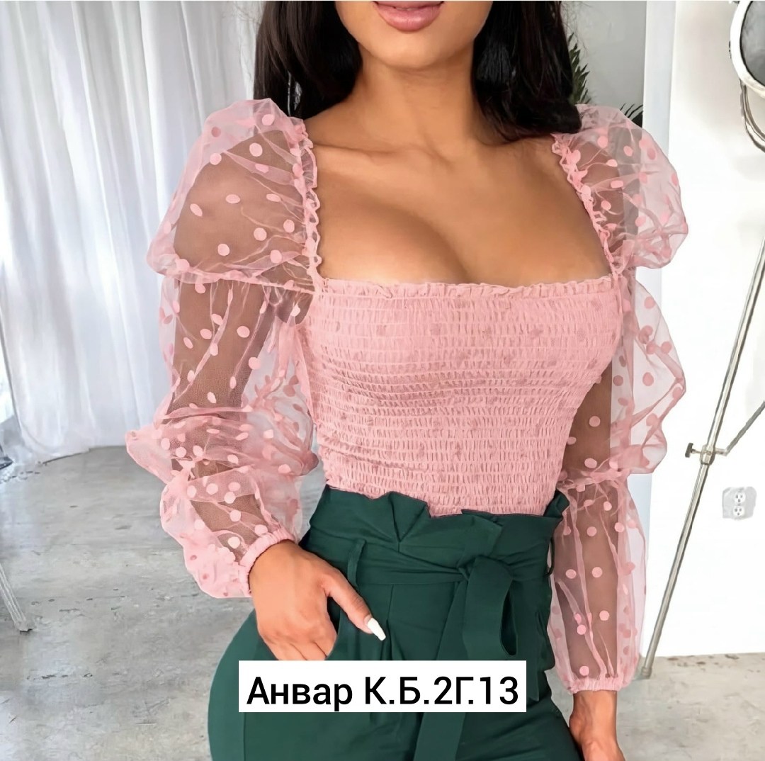 прозрачная блузка с пышными рукавами,женская блузка,блузка модная,блуза женская,блуза