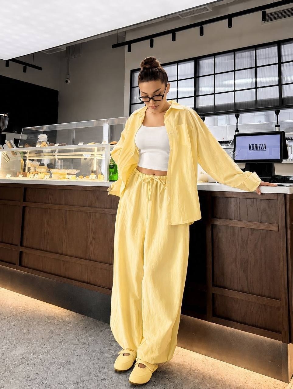 идеальный костюм изо льна рубашка + брюки lemon,костюм повседневный,костюм с брюками,идеальный костюм изо льна: рубашка + брюки, lemon - l-xl,женские костюмы
