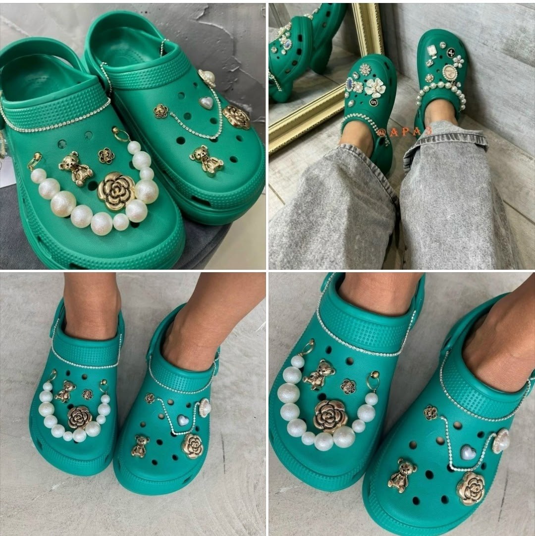 ,украшение для кроксов,кроксы блестящие,тапки модные,женская