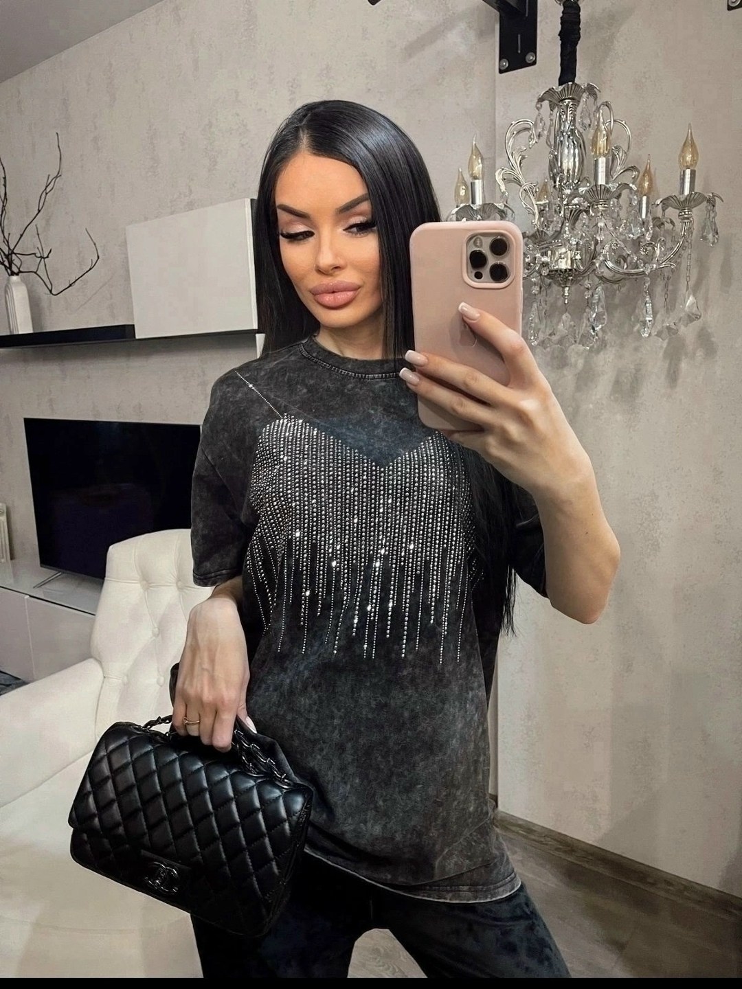 футболка варенка,женская футболка,футболка оверсайз со стразами fashion lux,стильная футболка,модная кофта