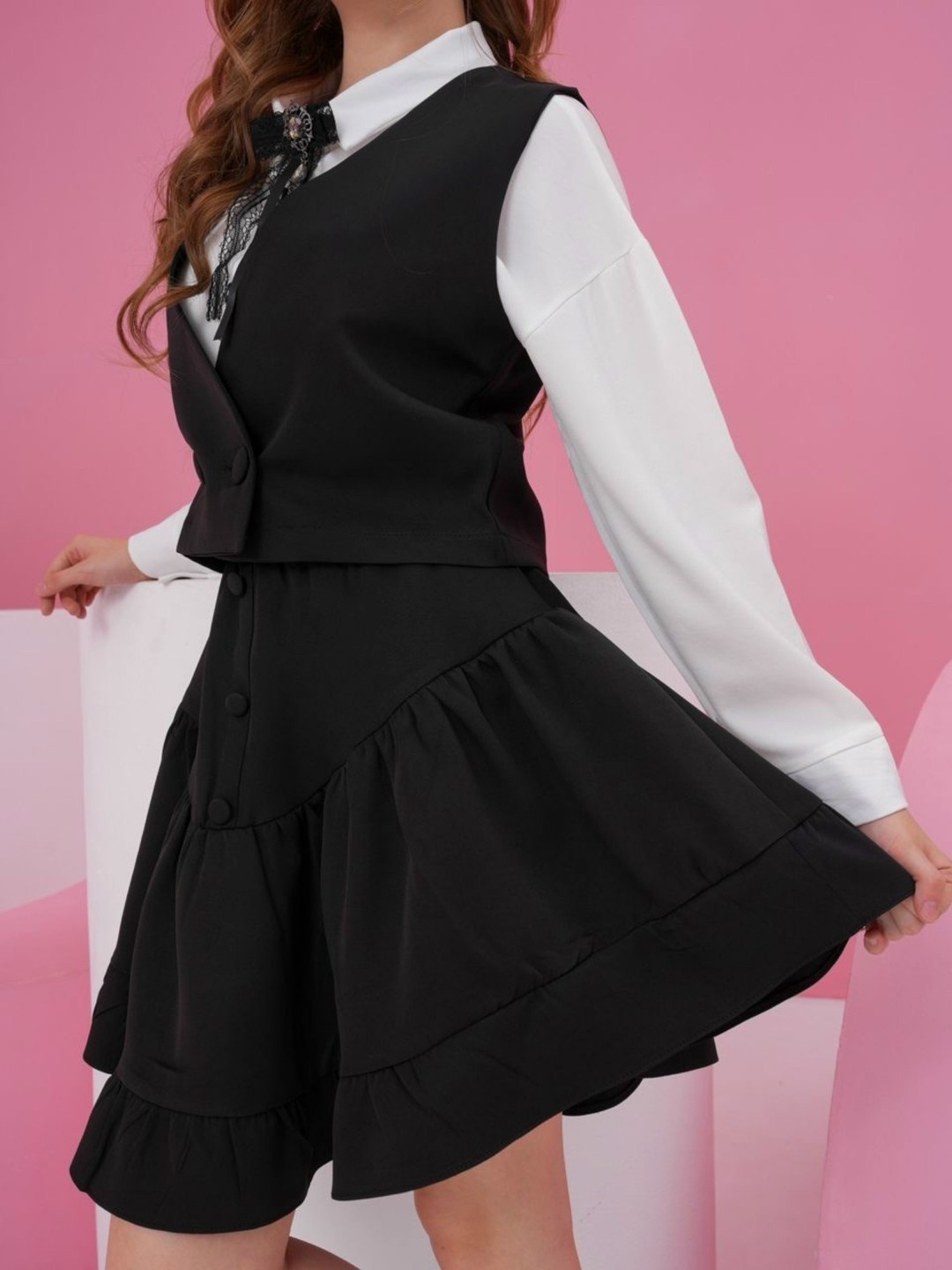 школьный костюм двойка с юбкой и жилетом sheng yuan fashion,костюм школьный с юбкой и жилетом,школьный костюм двойка с юбкой и жилетом blacknina,жилет и юбка,жилет школьный для девочки из костюмной тк