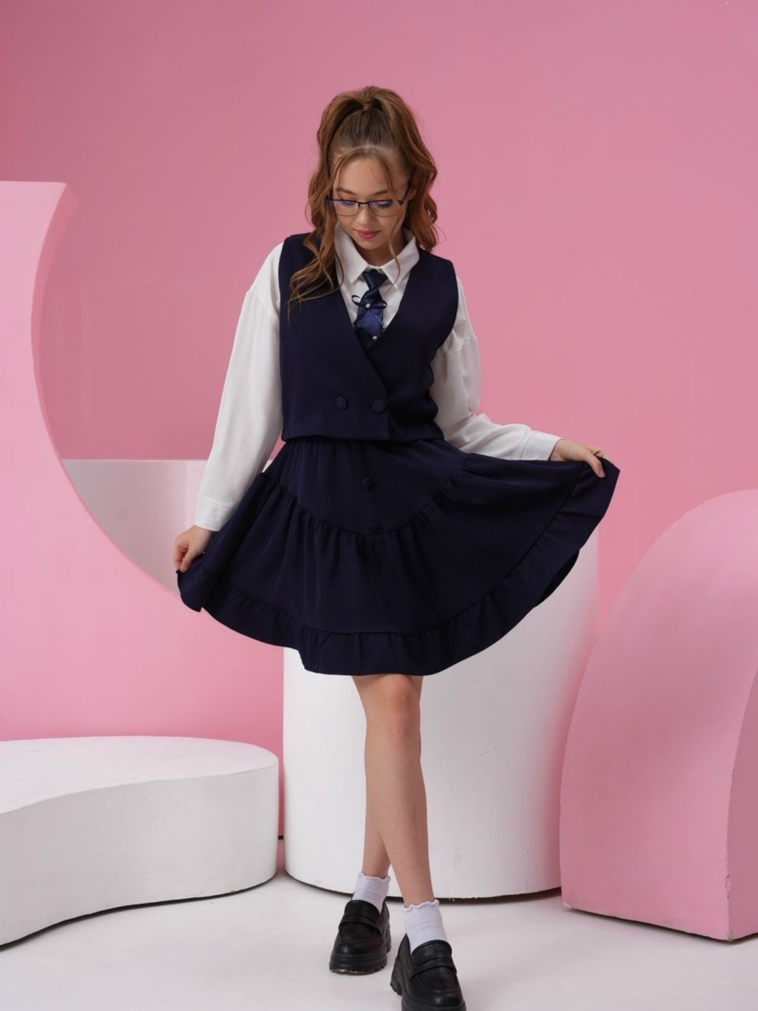 школьный костюм двойка с юбкой и жилетом sheng yuan fashion,костюм школьный с юбкой и жилетом,школьный костюм двойка с юбкой и жилетом blacknina,жилет и юбка,жилет школьный для девочки из костюмной тк