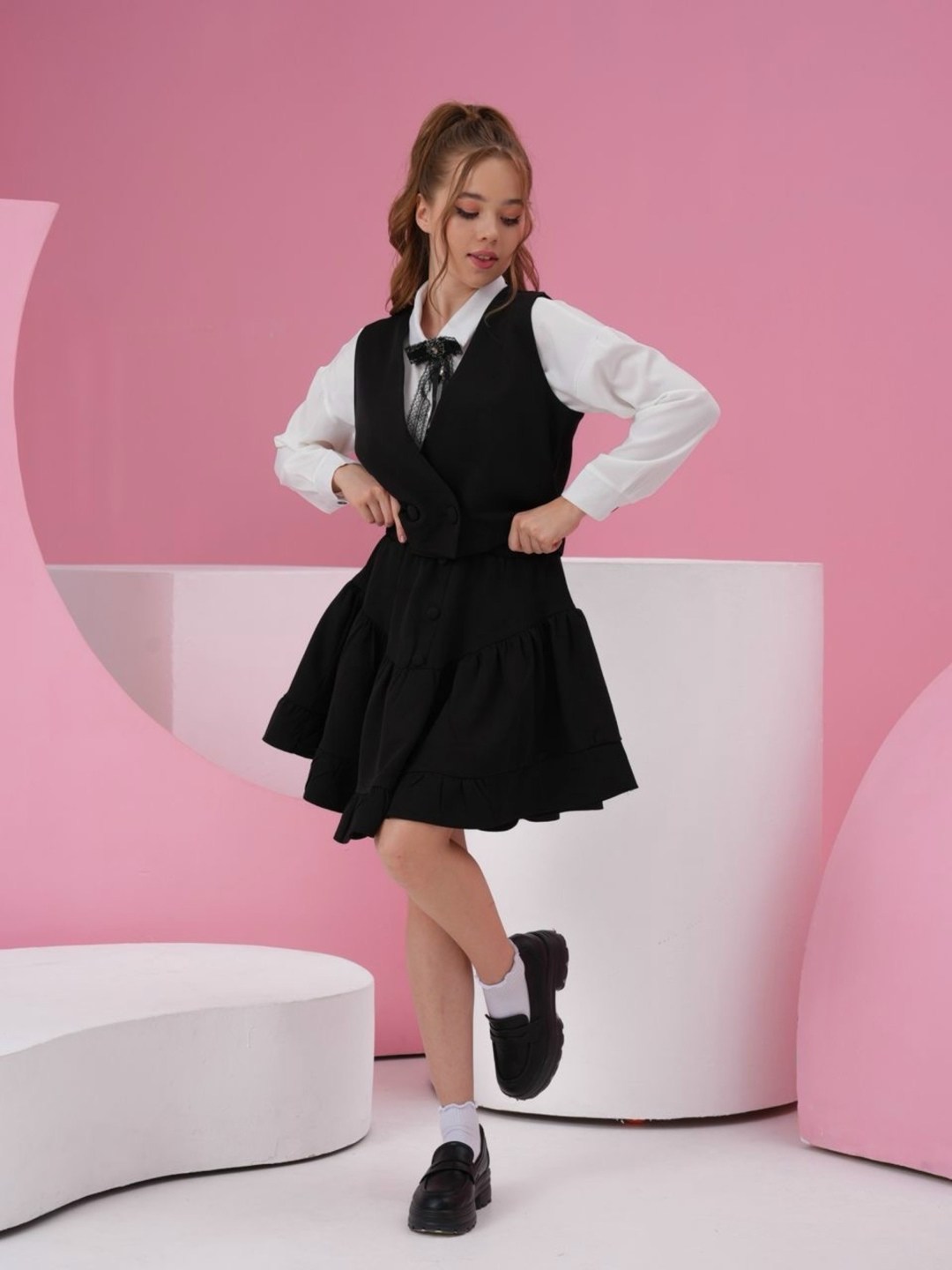 школьный костюм двойка с юбкой и жилетом sheng yuan fashion,костюм школьный с юбкой и жилетом,школьный костюм двойка с юбкой и жилетом blacknina,жилет и юбка,жилет школьный для девочки из костюмной тк