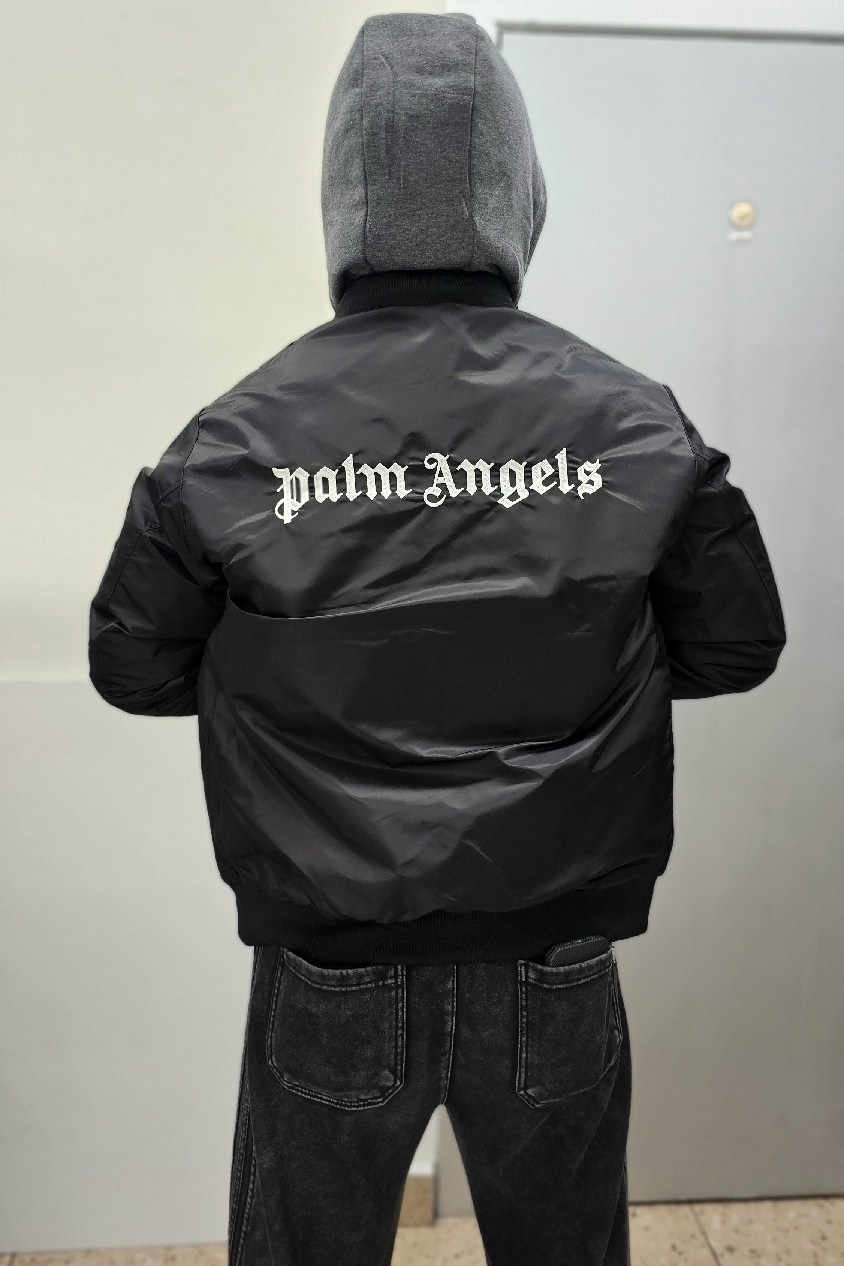 бомбер palm angels,куртка palm angels,moncler palm angels,мужской чёрный бомбер palm angels,куртка бомбер
