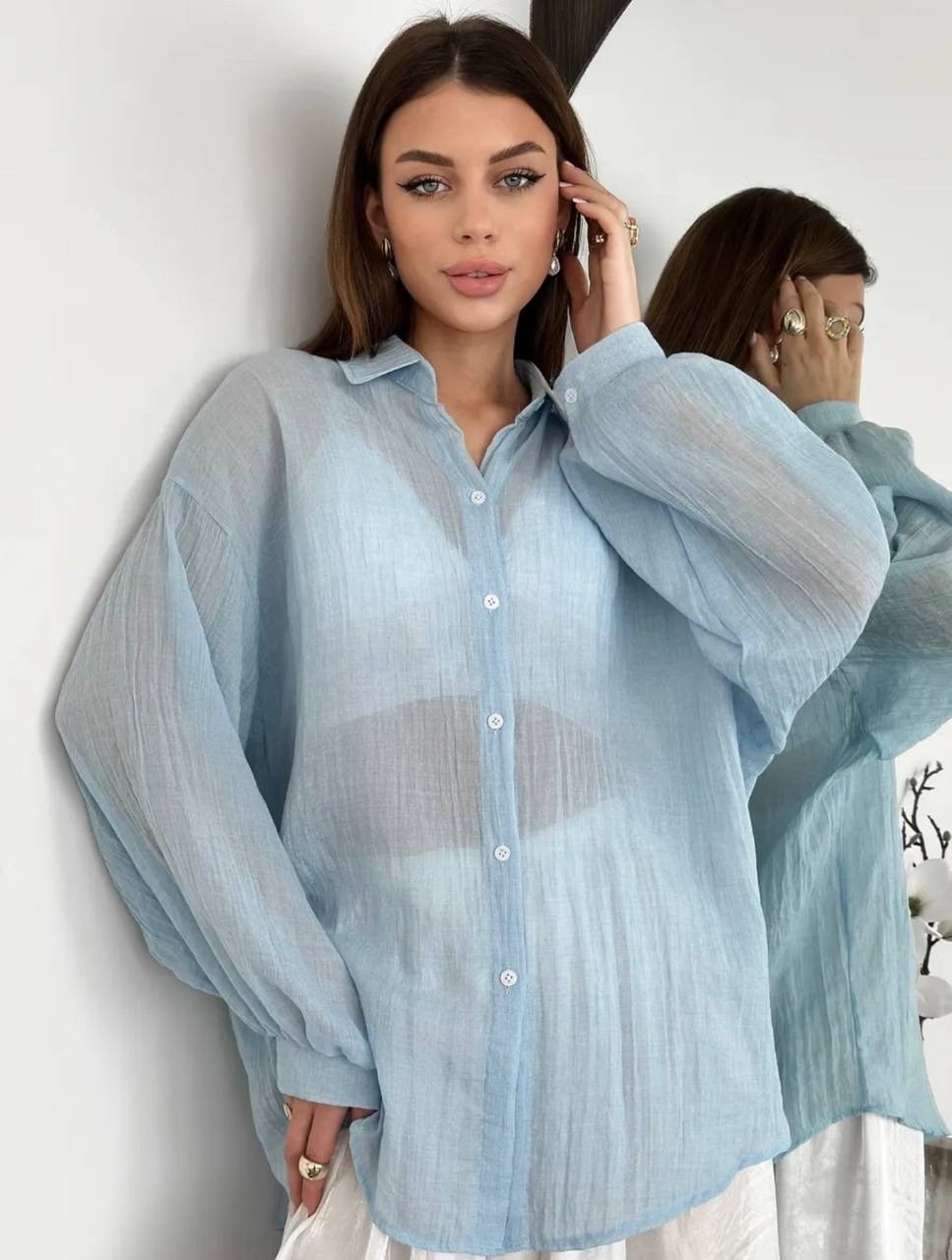 рубашка женская,рубашка летняя oversize прозрачная с широкими рукавами golubkova,рубашка женская голубая,рубашка легкая,повседневная рубашка