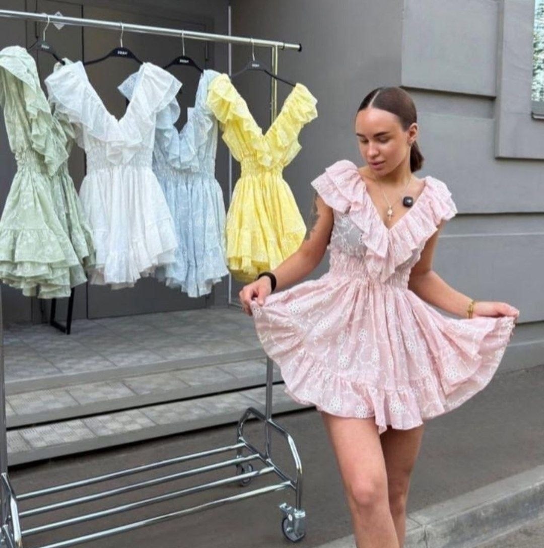 летнее платье,короткое платье,платье,платье модное,платье с рюшами