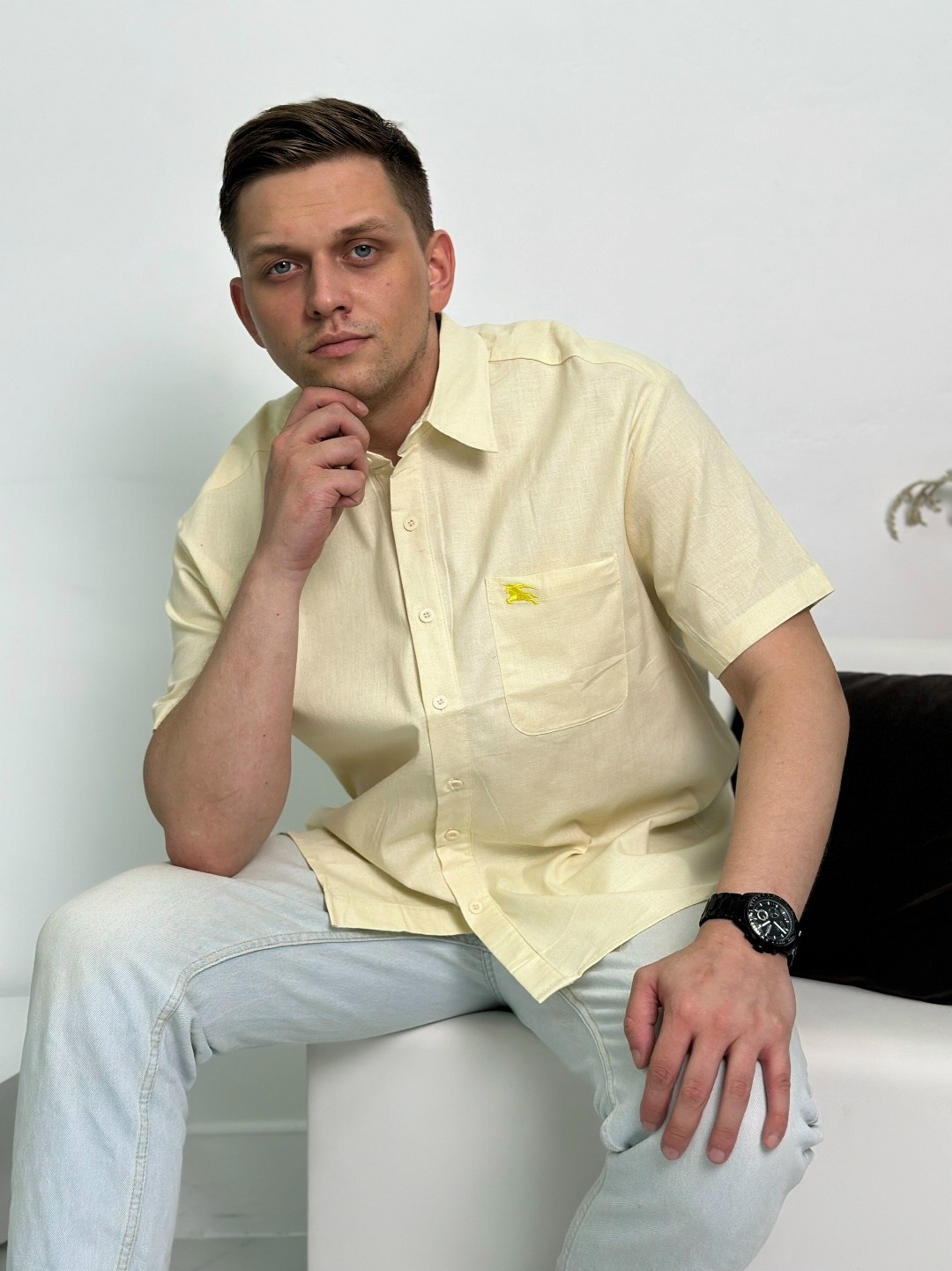 рубашка повседневная,мужская льняная рубашка,рубашка мужская лен,желтая рубашка,рубашка мужская