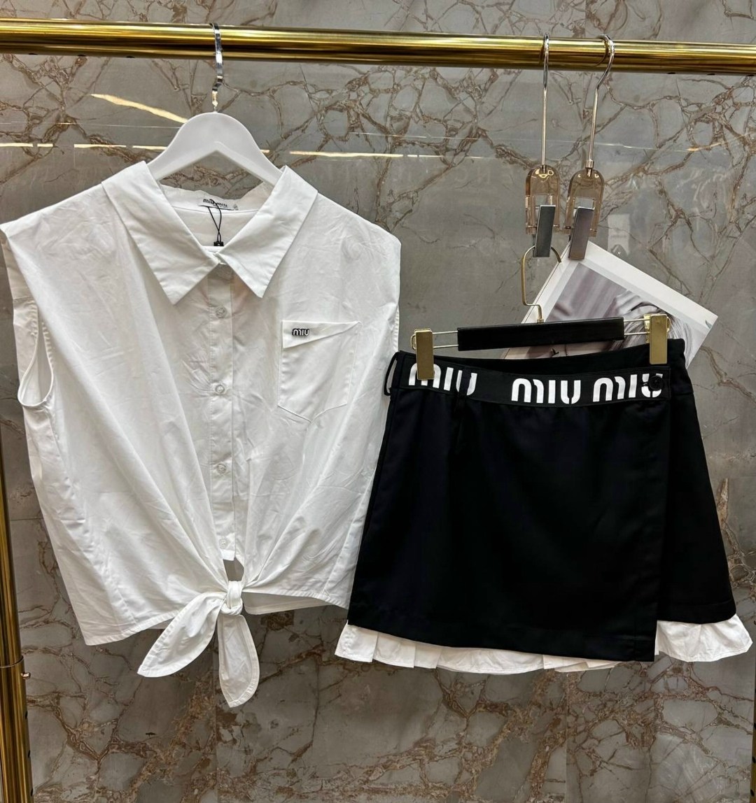 костюм miu miu,кофта miu miu,стильные костюмы,поло miu miu,костюм с юбкой