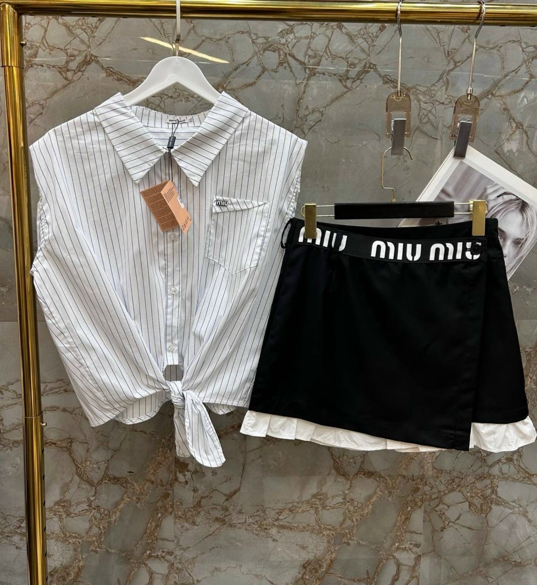 костюм miu miu,кофта miu miu,стильные костюмы,поло miu miu,костюм с юбкой