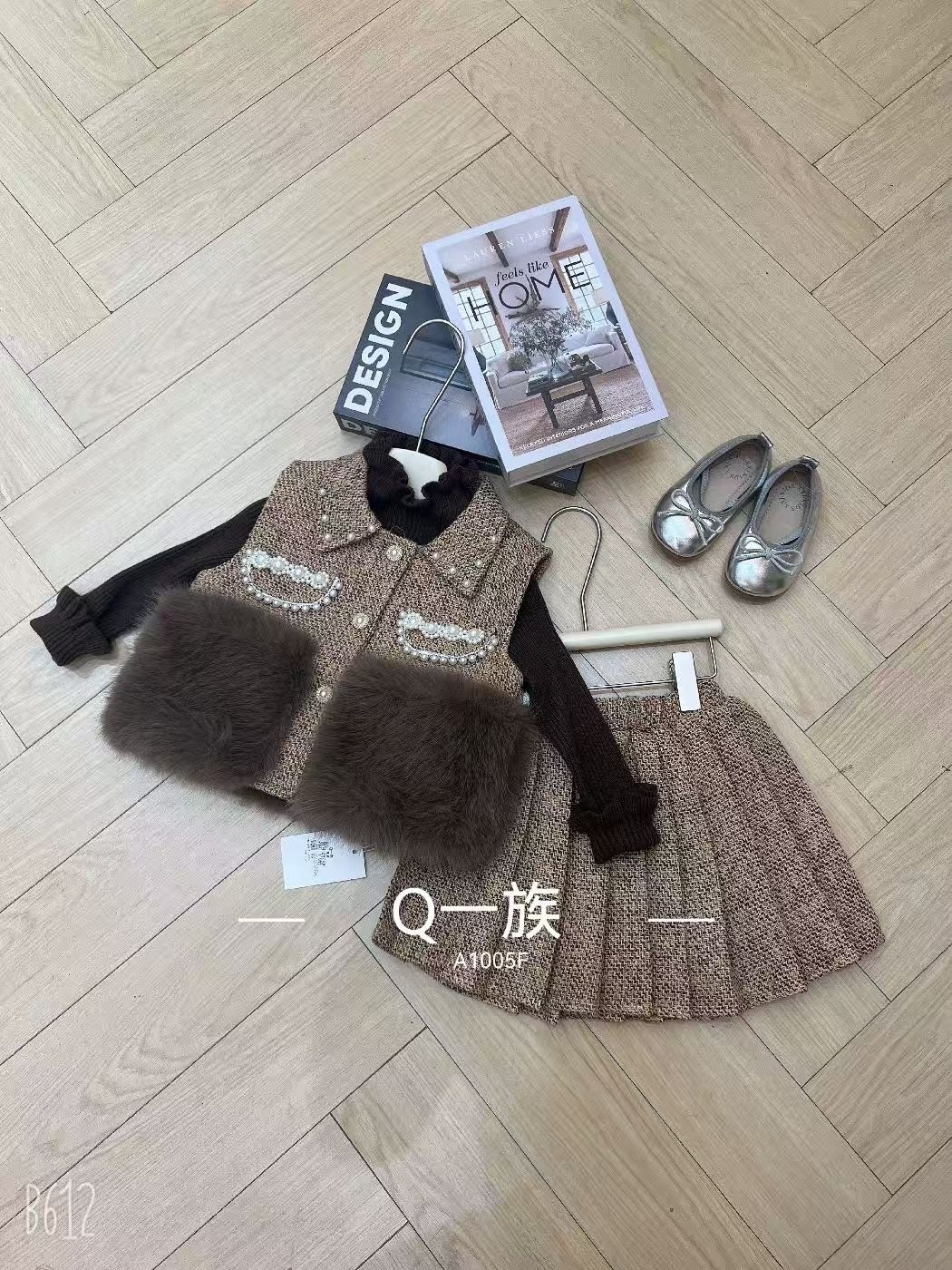 меховая жилет,одежда для детей,костюм с юбкой для девочки,костюм для девочек,меховая жилетка