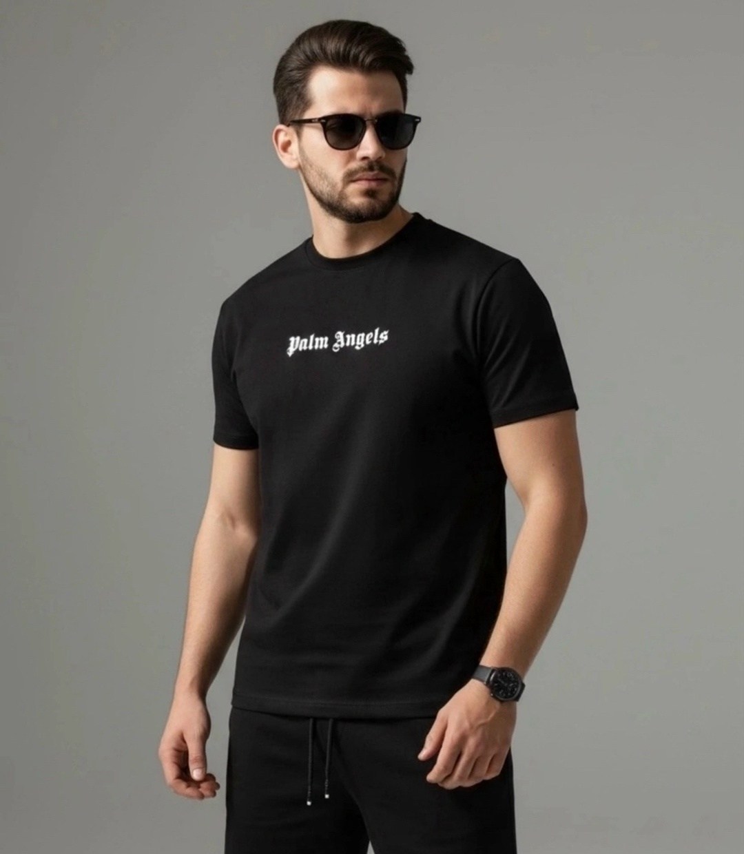 мужские футболки palm angels,футболка palm angels,футболка черная palm angels оверсайз,palm angels черная хлопковая футболка для мужчин,palm angels paris футболка