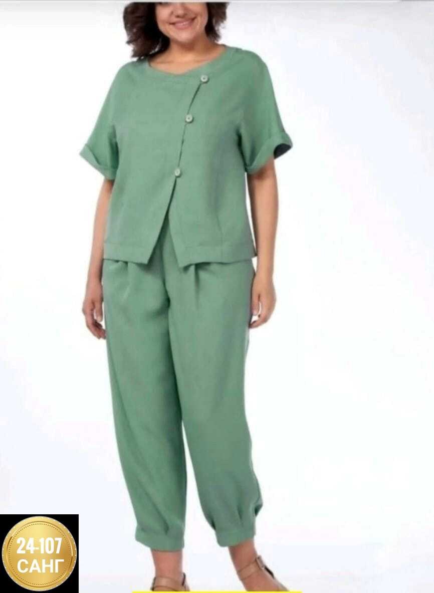 брючный костюм michel chic 1337/1 мохито,костюм michel chic арт 1337 корич,женский брючный костюм,брючный костюм michel chic 1337 зеленый,брючный костюм для невысоких женщин