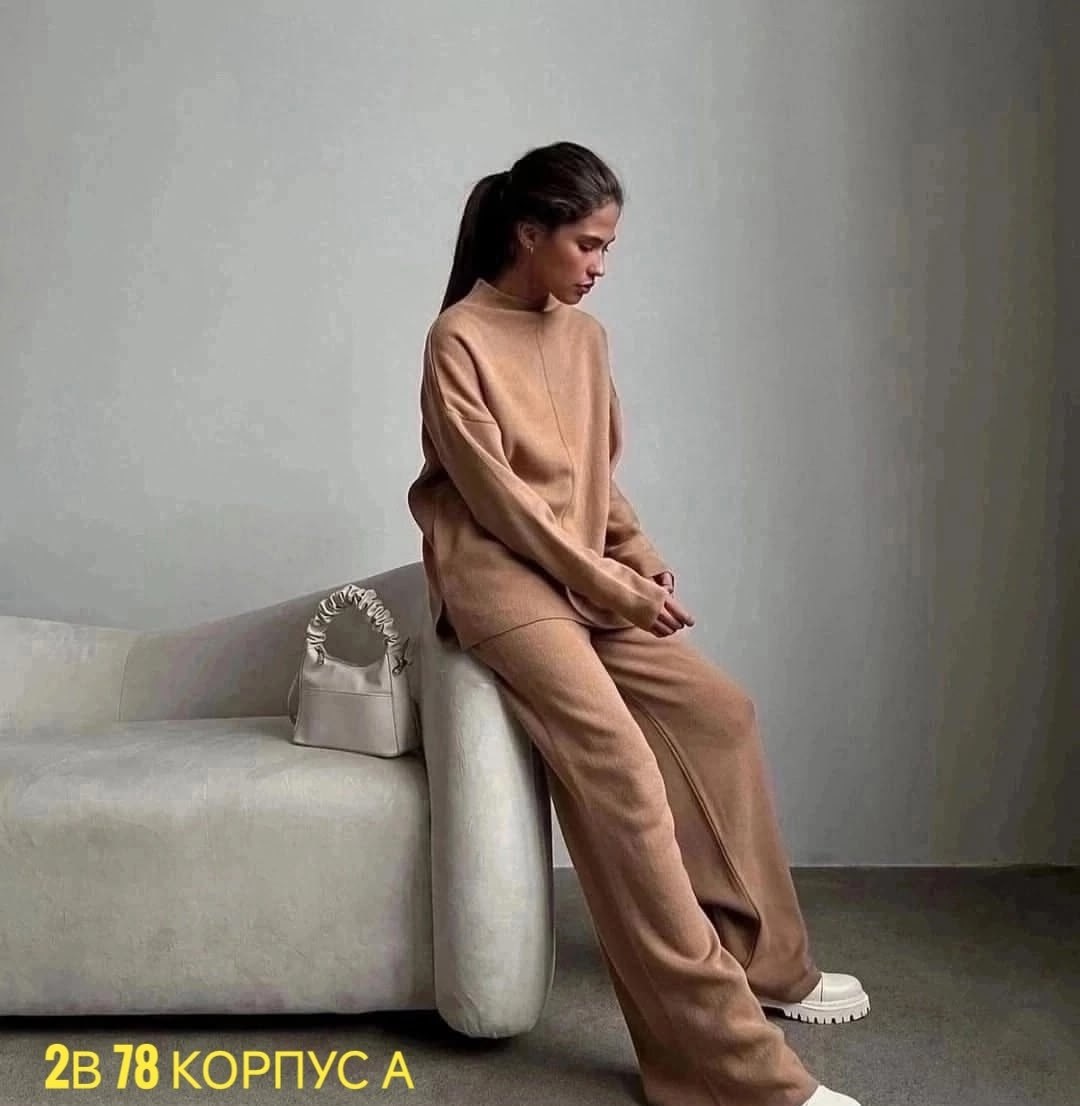 костюм женский,костюм женский лапша,костюм повседневный женский,вязаный костюм с брюками палаццо,костюм двойка женская