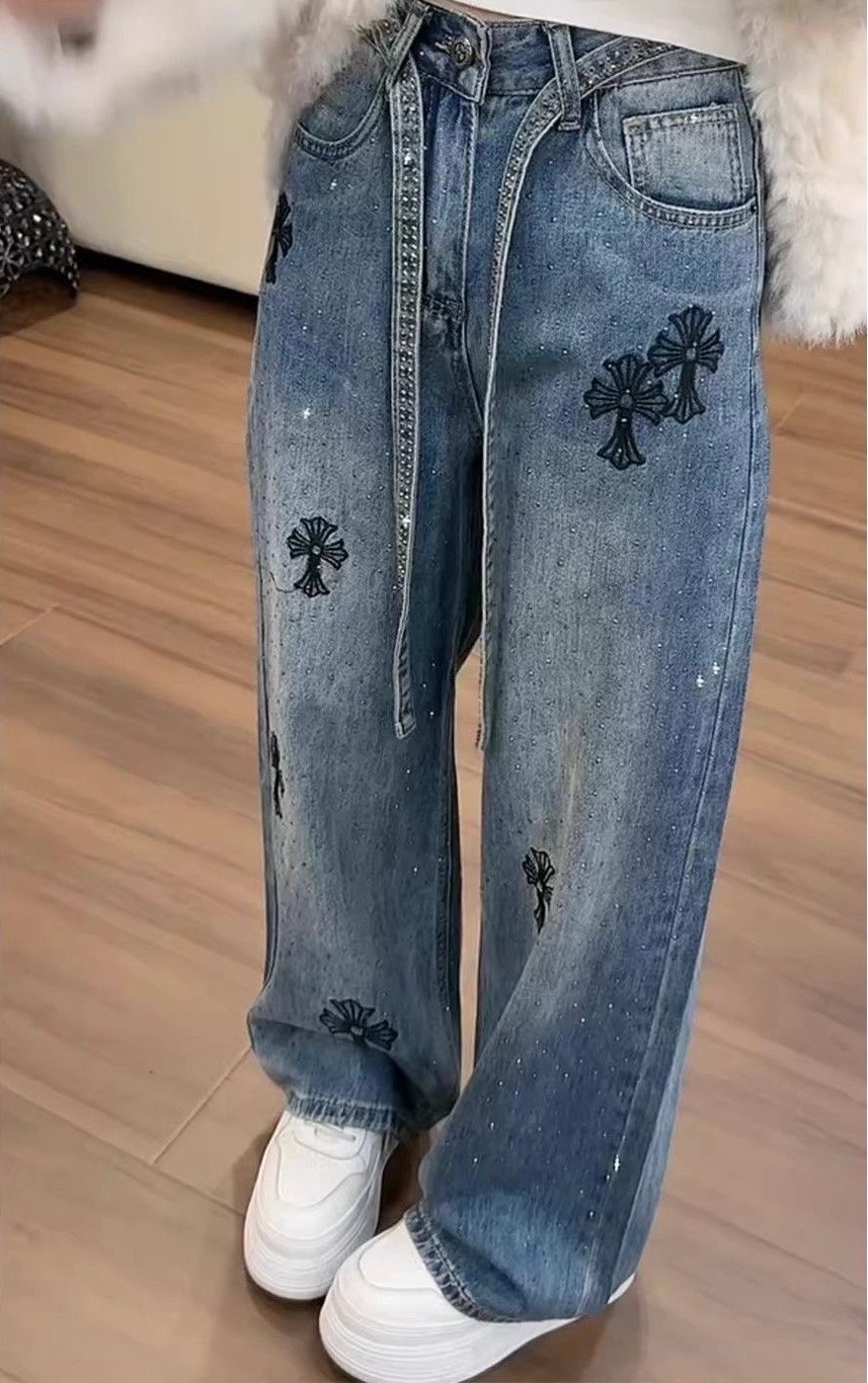 джинсы chrome hearts,джинсы с крестами,джинсы chrome hearts с крестами,джинсы стиль,джинсы женские