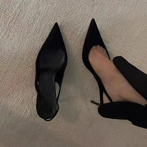 черные замшевые туфли-лодочки на каблуке-шпильке с открытой пяткой new look,черные замшевые туфли-лодочки на каблуке-шпильке с открытой пяткой,каблуки туфли,туфли с открытой пяткой на каблуке,туфли на