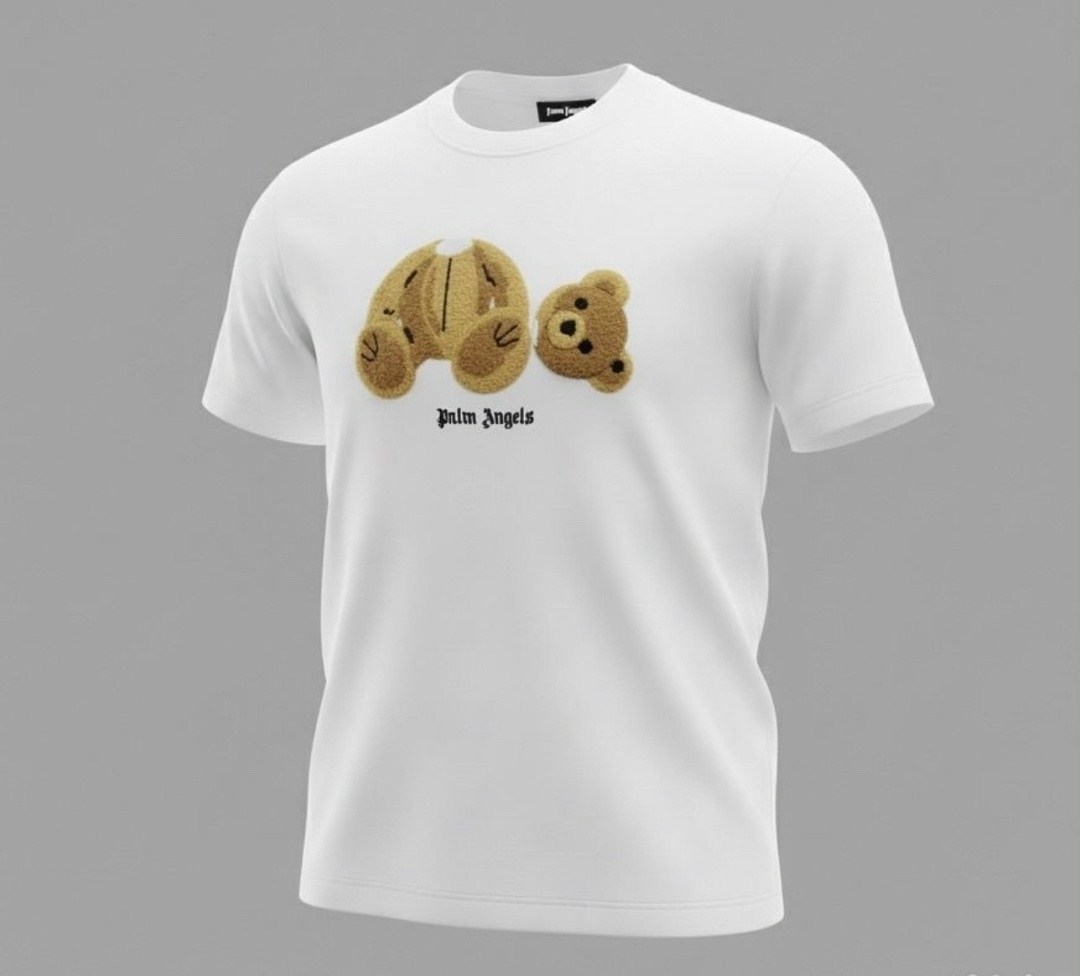 футболка palm angels с мишкой,футболка мужская palm angels,футболка с мишками,palm angels футболка белая с медведем,футболка с медведем