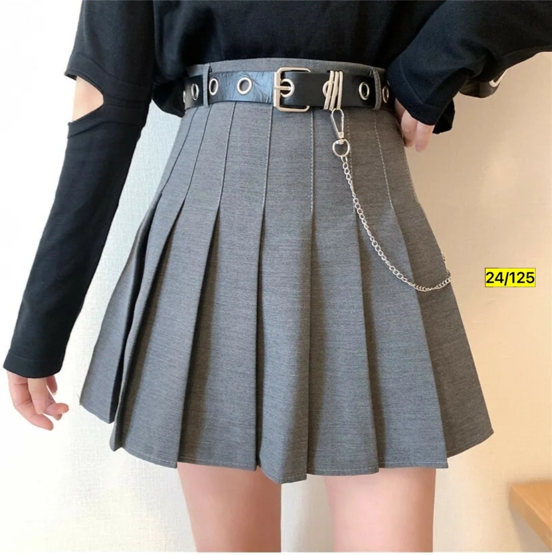плиссированная мини юбка с aliexpress черная,плиссированная теннисная короткая юбка в складку с ремнём с цепью с люверсами,черная плиссированная юбка с ремнем-цепочкой в стиле панк-рок мини-юбка поясо