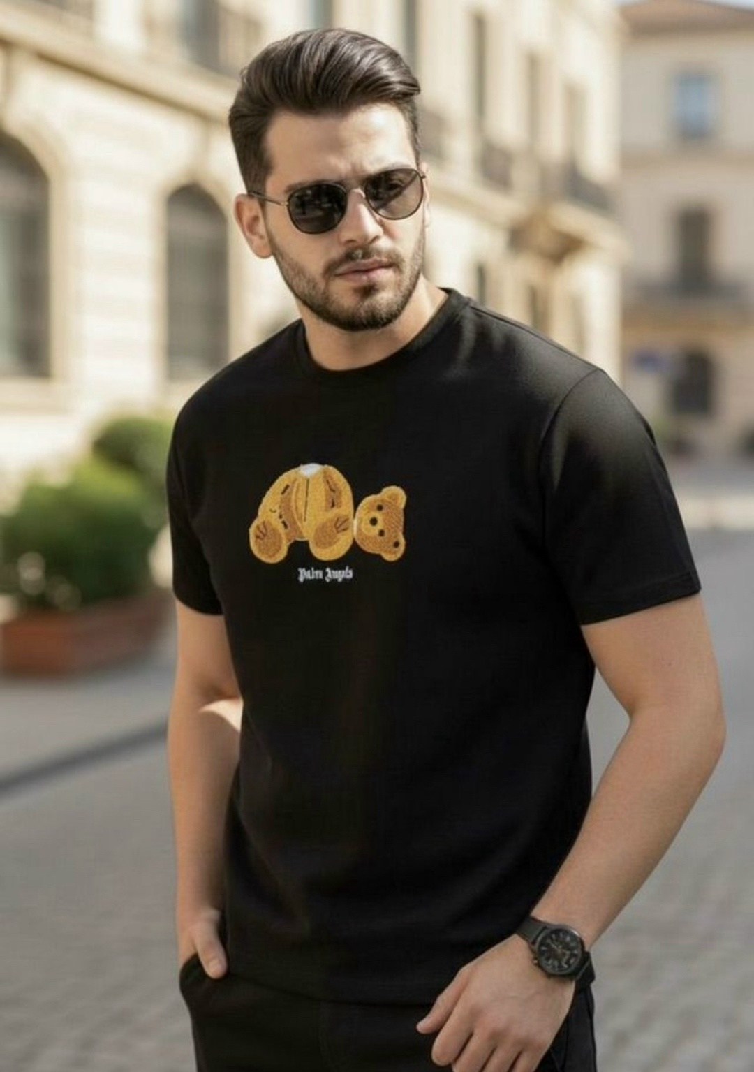 футболка palm angels с мишкой,футболка мужская palm angels,футболка с мишками,palm angels футболка белая с медведем,футболка с медведем