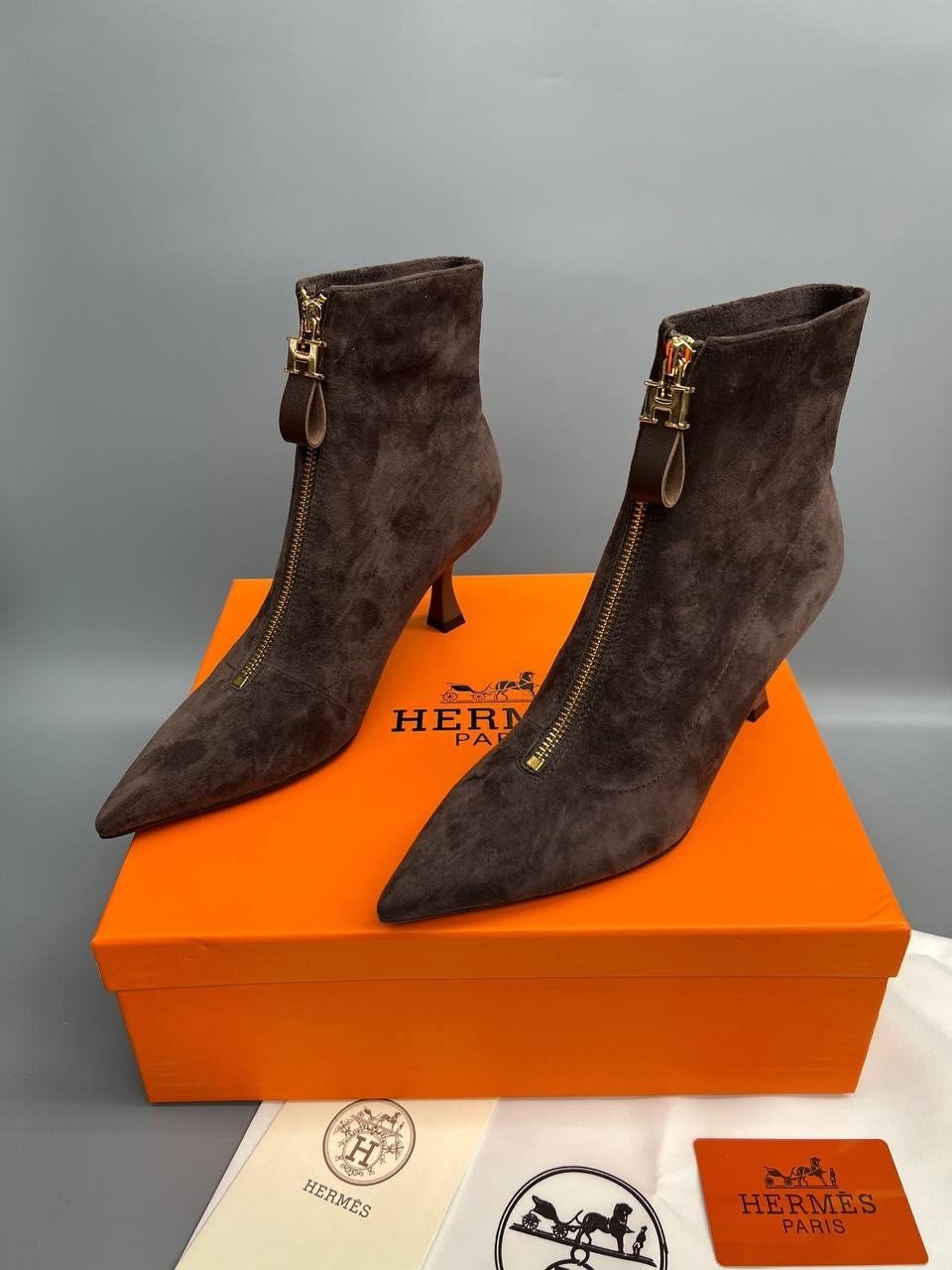ботильоны hermes,замшевые ботильоны,,женские ботильоны,ботильоны натуральная замша