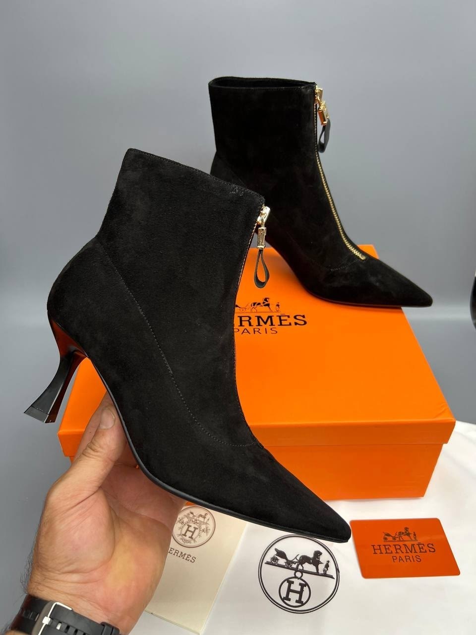 ботильоны hermes,батильончики hermes,,замшевые ботильоны,стильные ботильоны