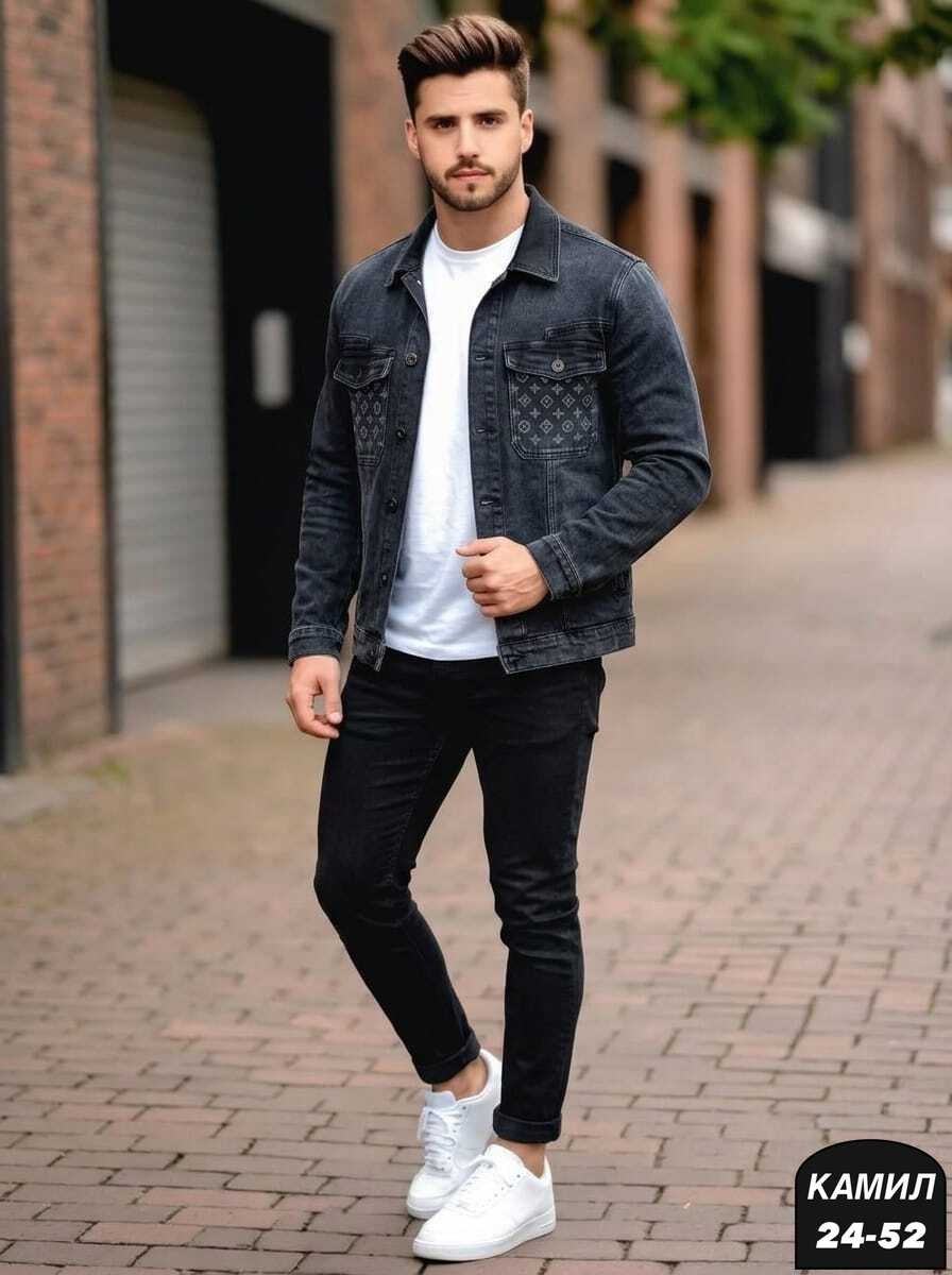 мужские джинсовые куртки,mujskoy style jeans jacket style мужской,стильные мужские костюмы,джинсовая куртка,джинсовка с серыми джинсами