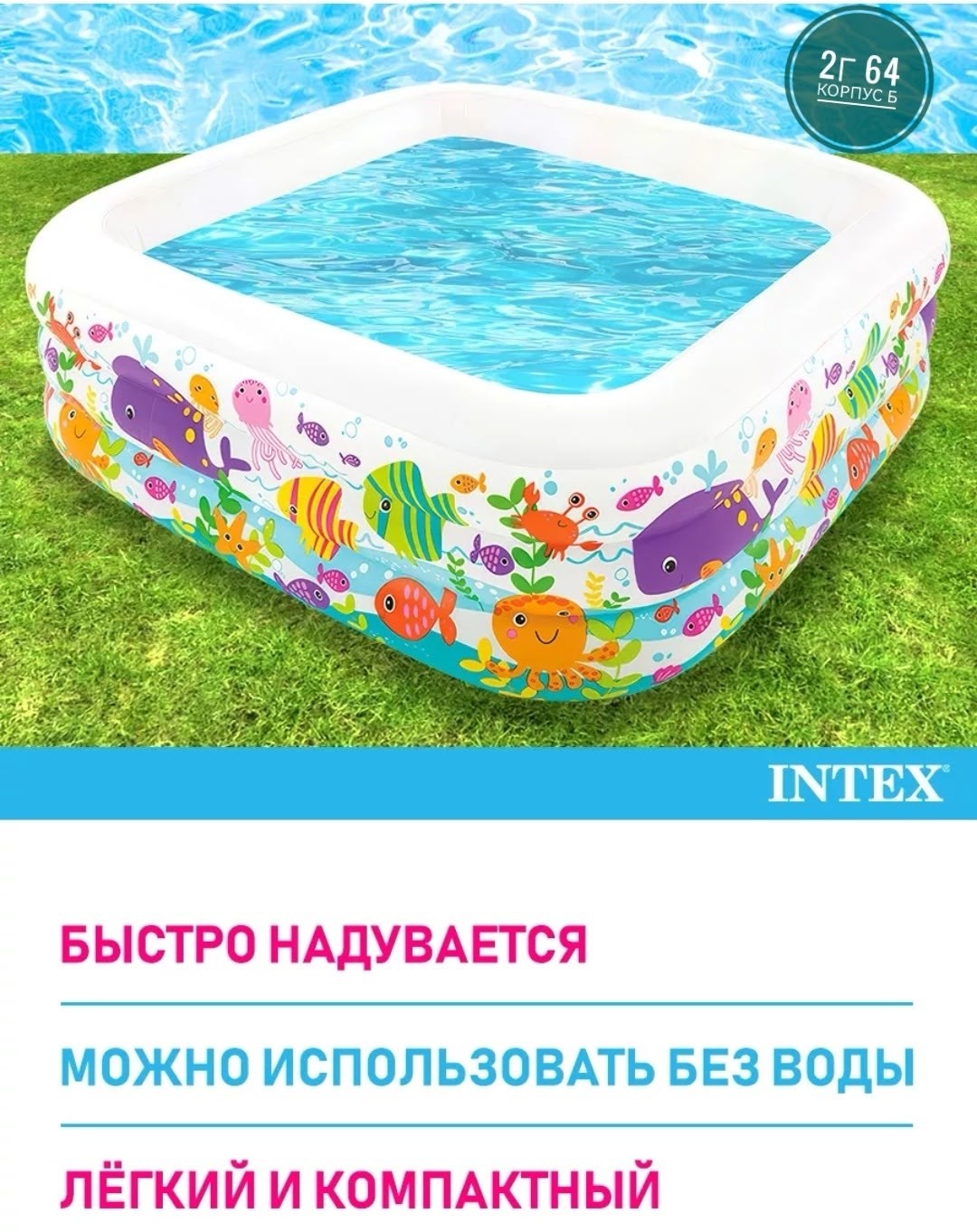 бассейн надувной детский intex,детский бассейн intex,бассейн надувной intex,бассейн надувной дeтский,бассейн надувной 191*178*61 см happy otter intex (56493np)