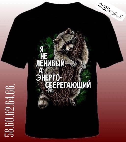 я не ленивый я энергосберегающий футболка,футболка я не ленивый а энергосберегающий,футболка с енотом,футболка мужская,футболка мужская енот