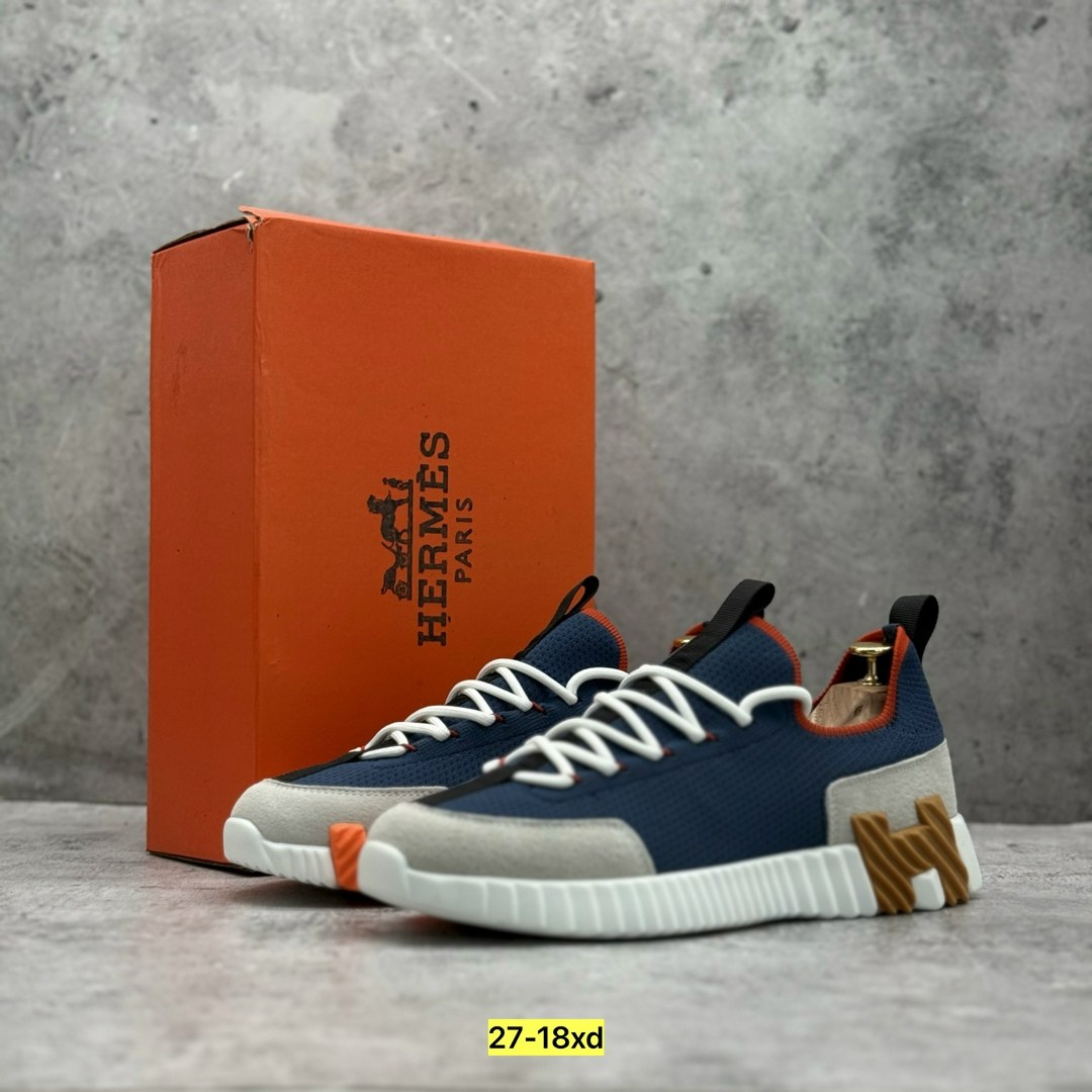 кроссовки hermes,кроссовки мужские hermes,,кроссовка мужской,мужские комбинированные кроссовки hermes 2026 синие с красной буквой на подошве